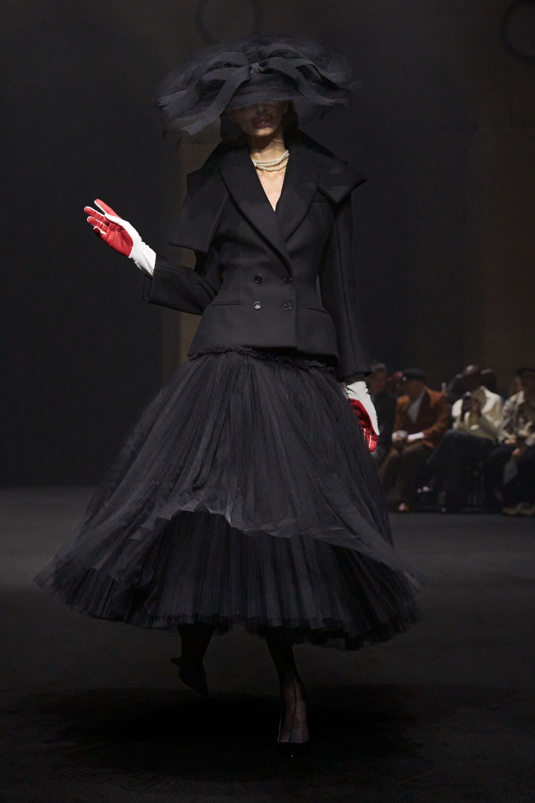black blazer and tiered skirt