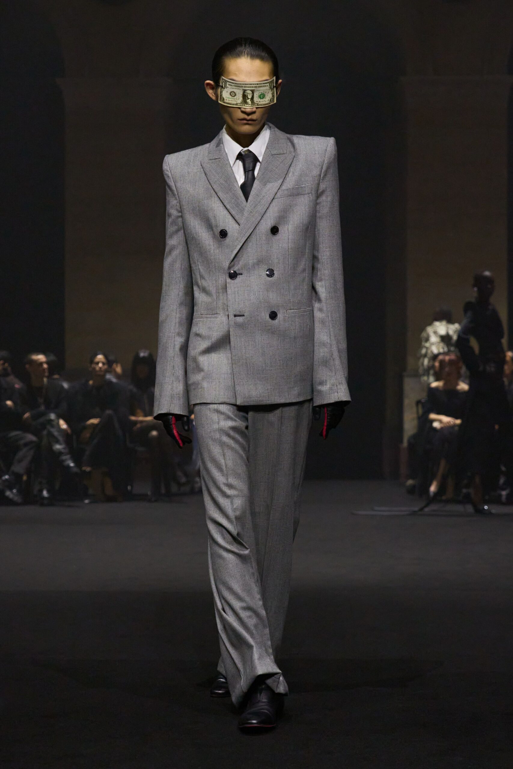 gray wool long-sleeve collared tailored striped suit
