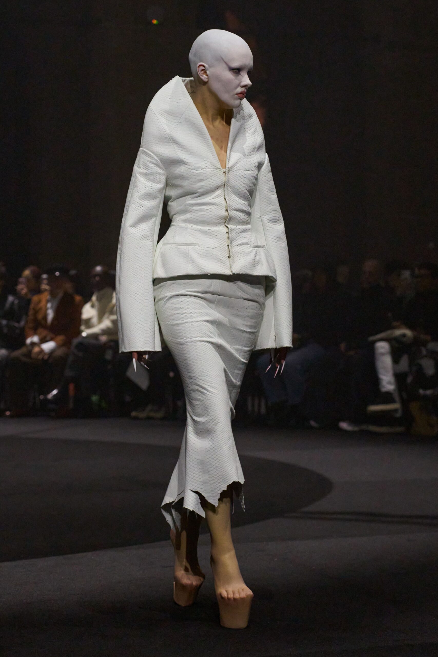 white cotton long-sleeve collared structured buttoned blazer