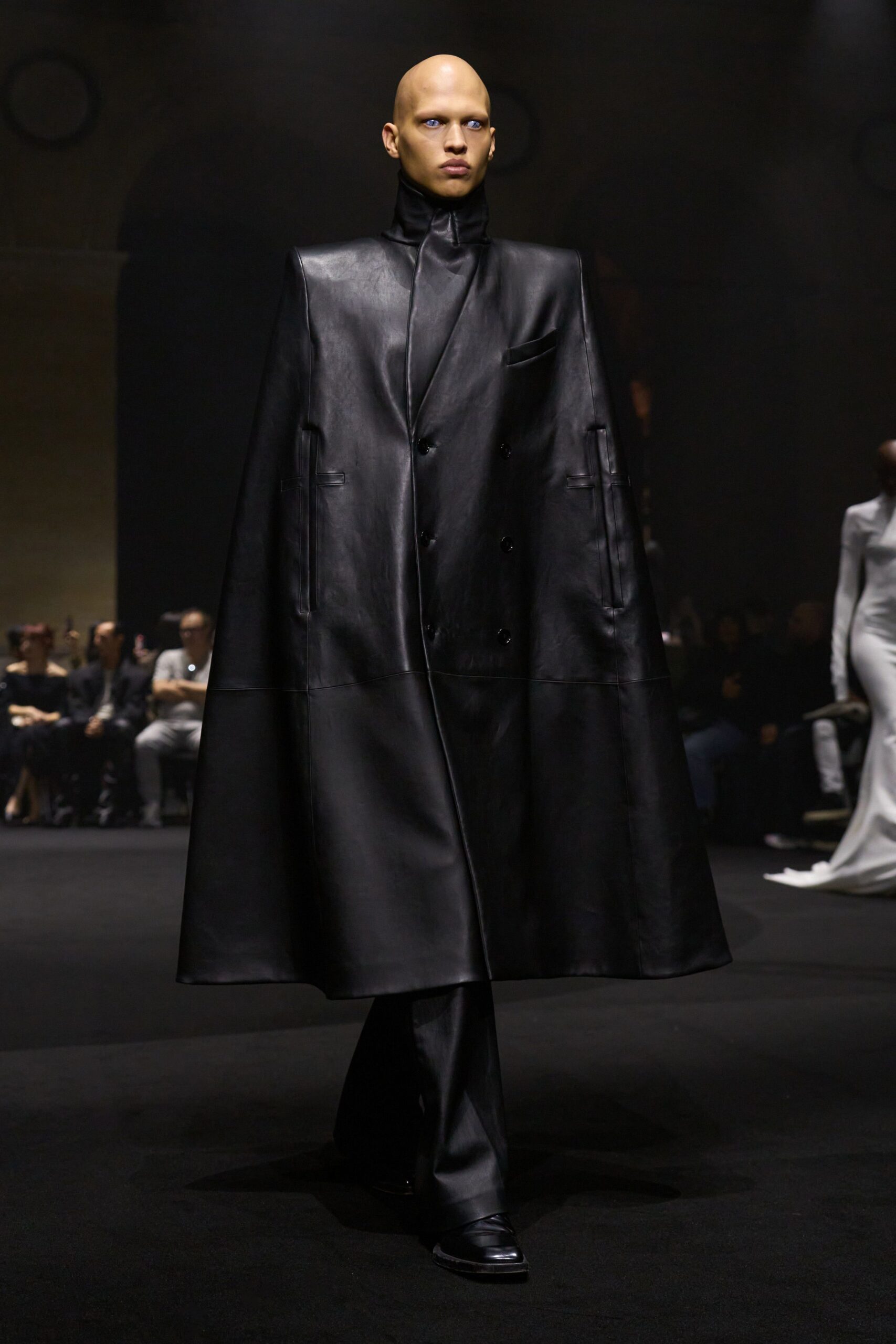 black leather tailored straight-leg pants