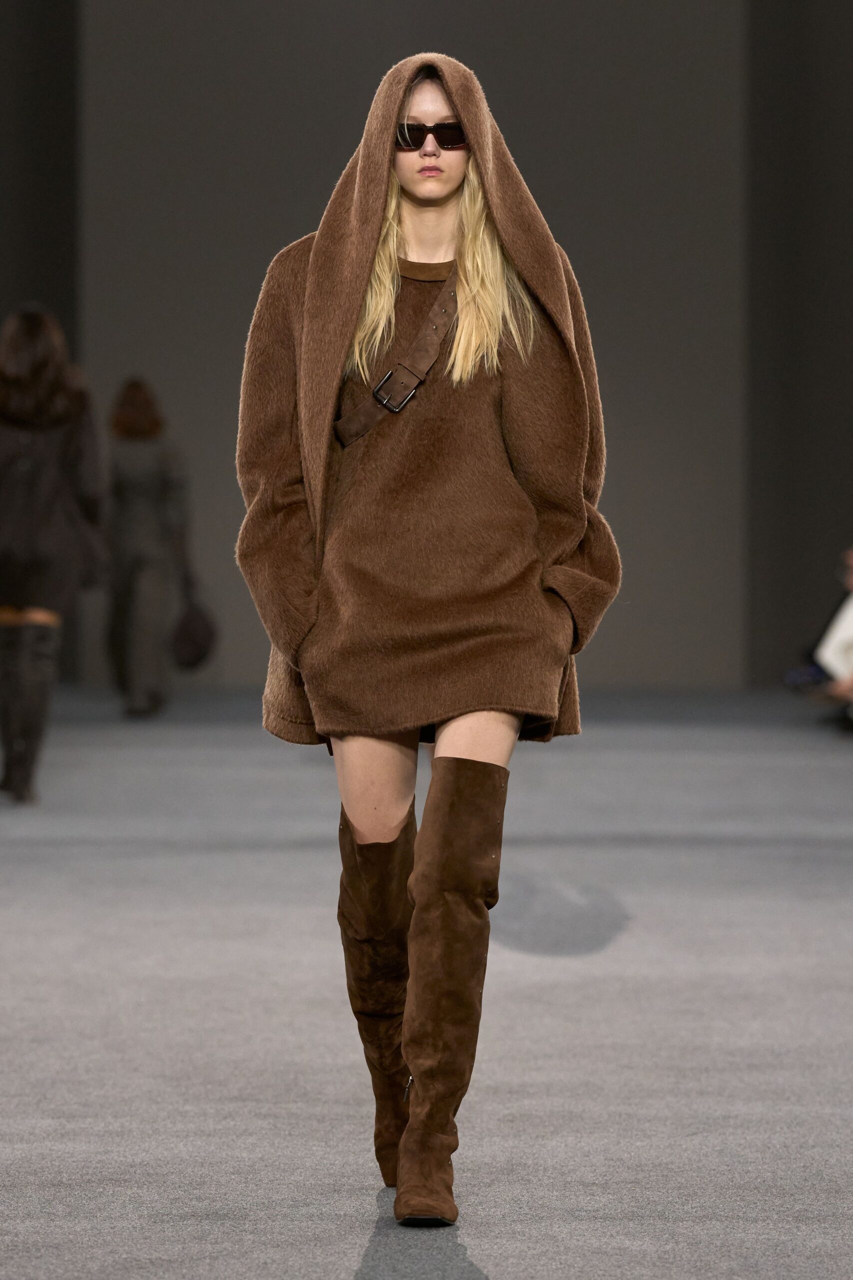 brown faux-fur hooded dress