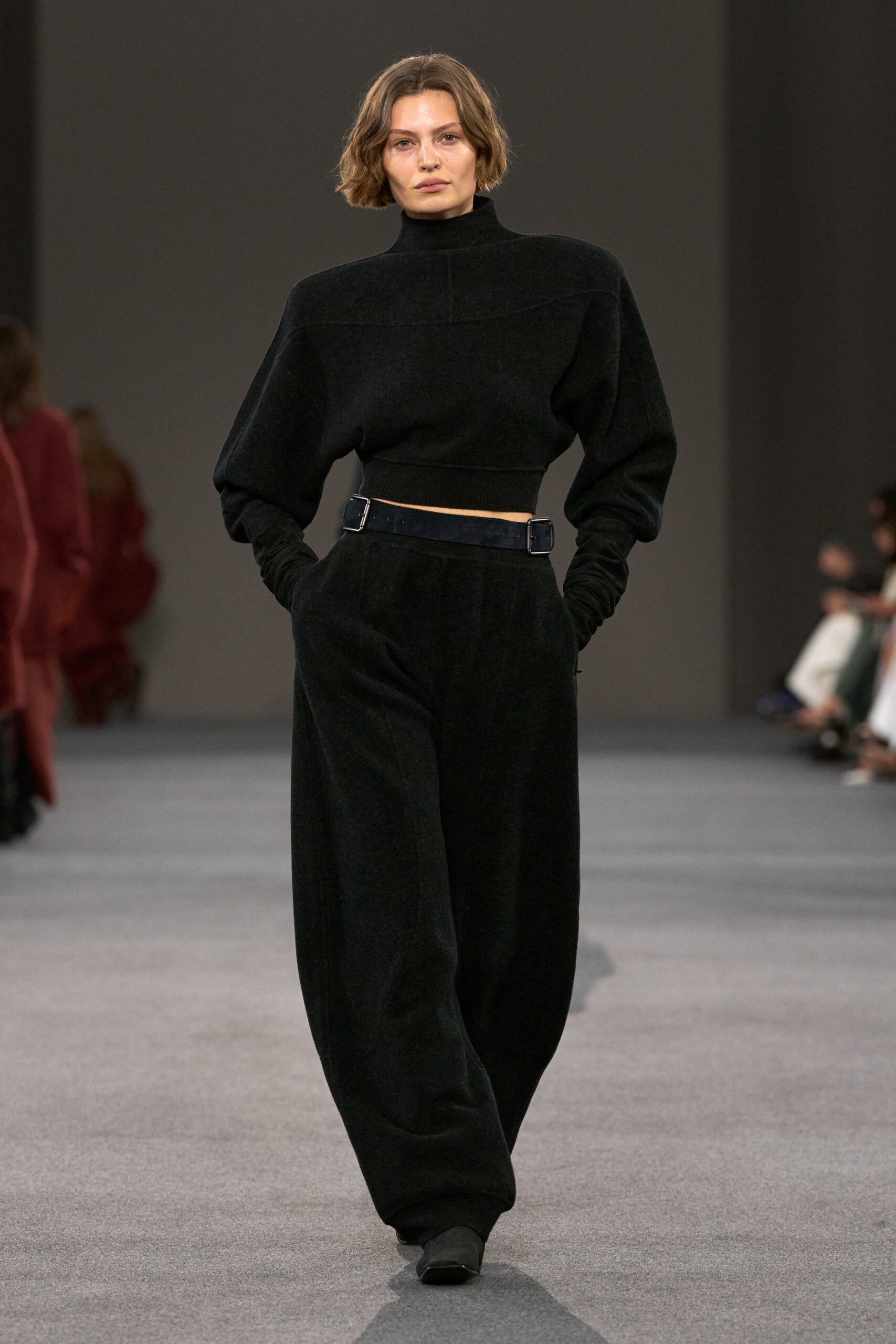 black wool cropped top and pants