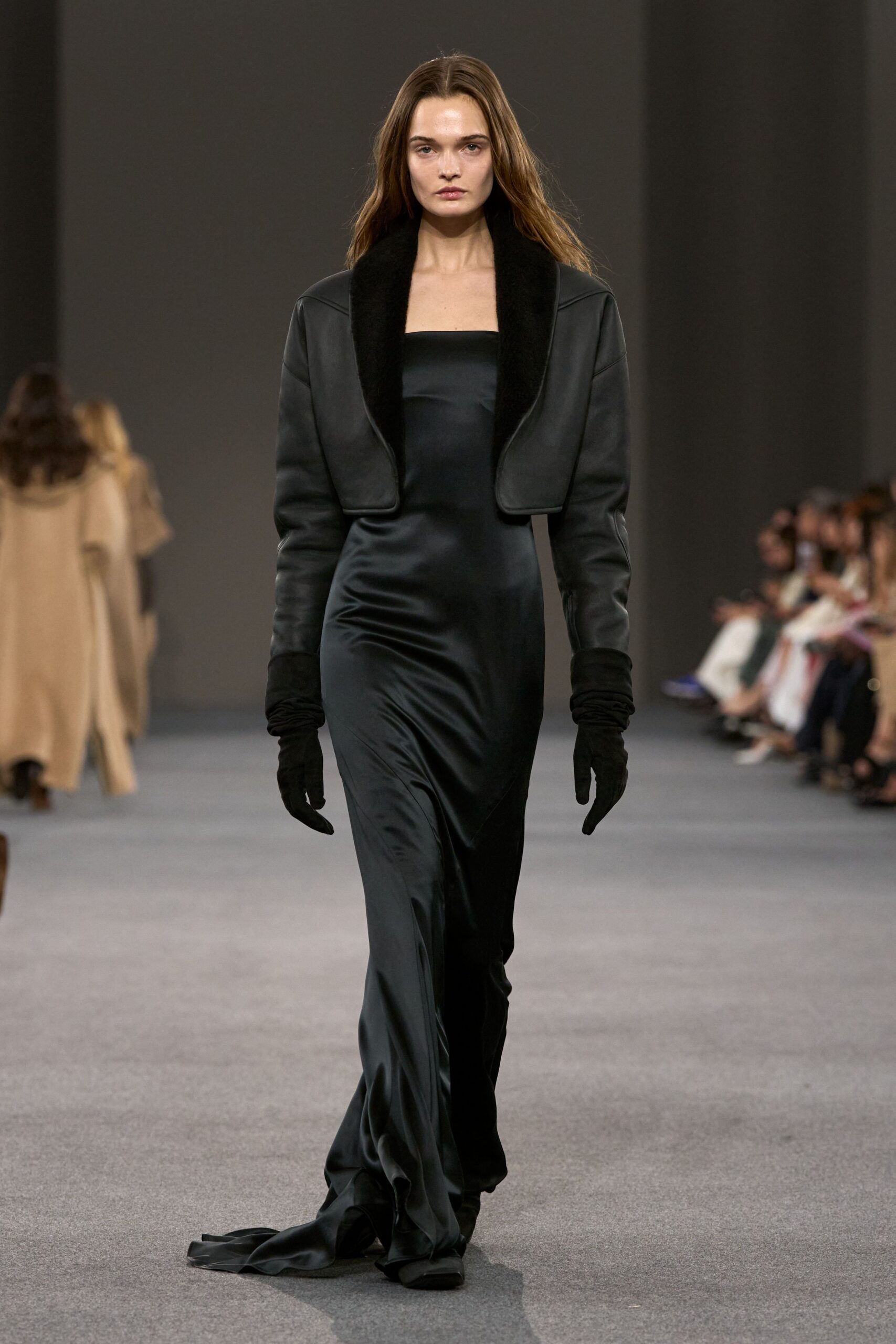 black silk sleeveless fitted straight-leg flowing maxi dress