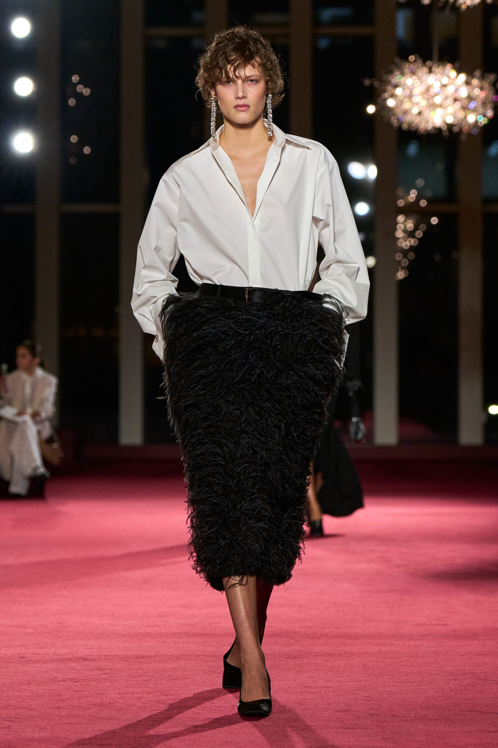 black fur fitted tiered skirt