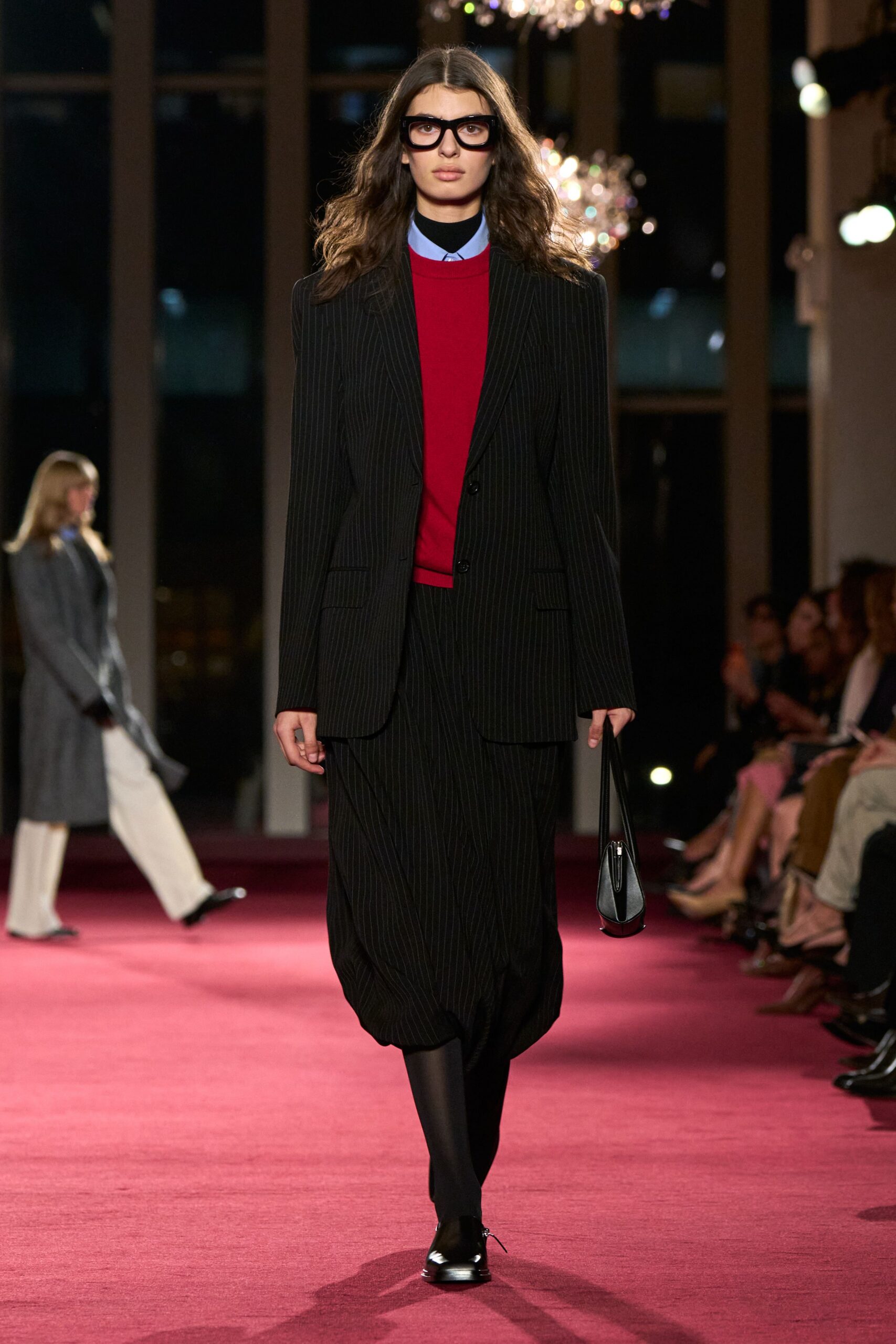 black wool relaxed pleated pants