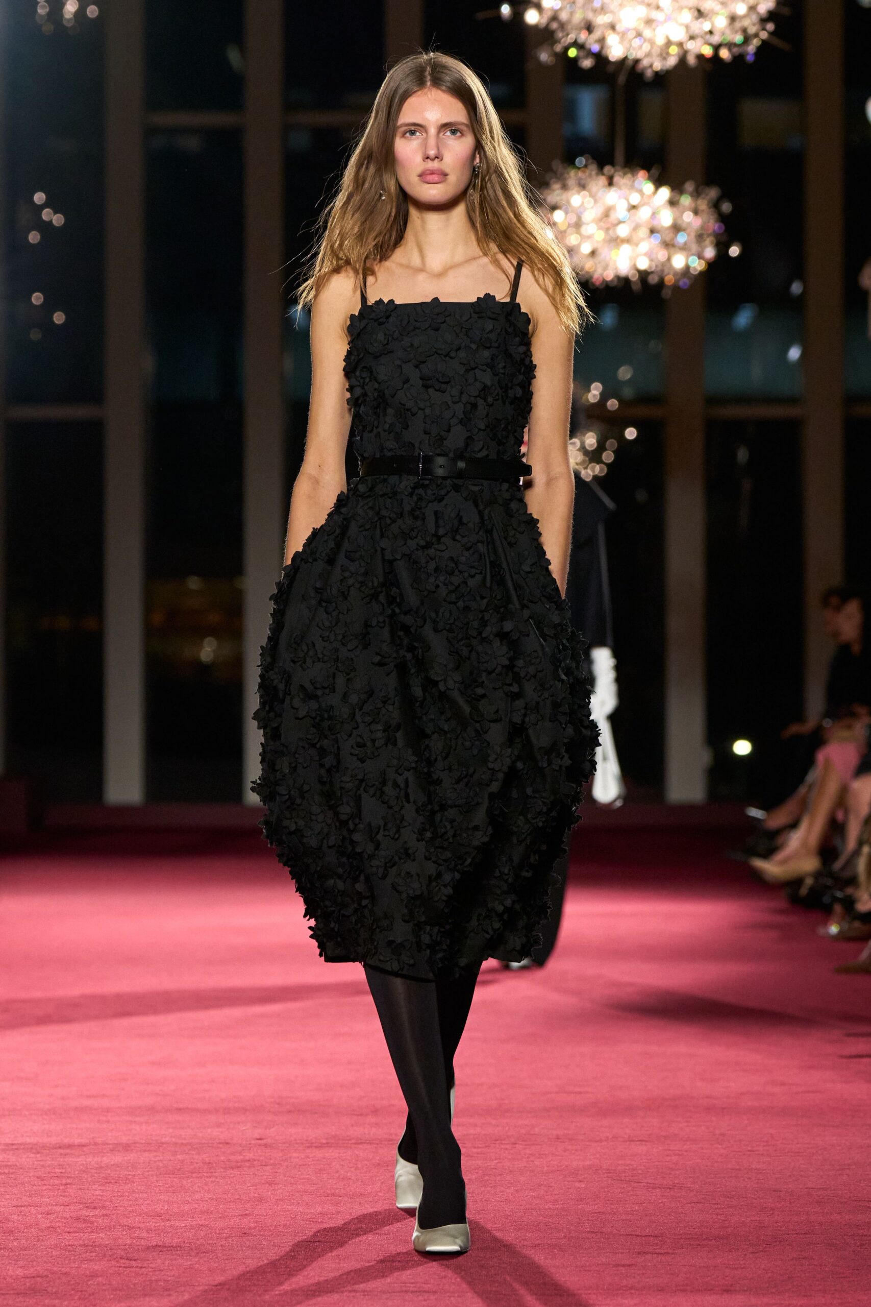 black cotton sleeveless v-neck fitted ruffled midi dress