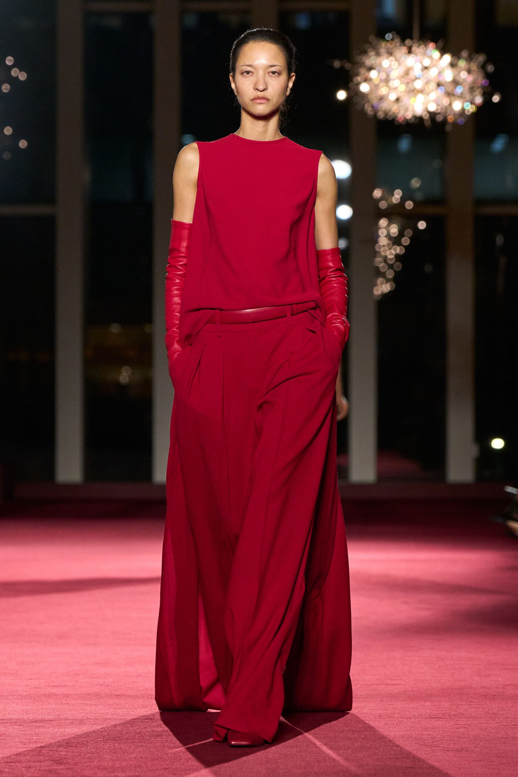 red sleeveless top and pants