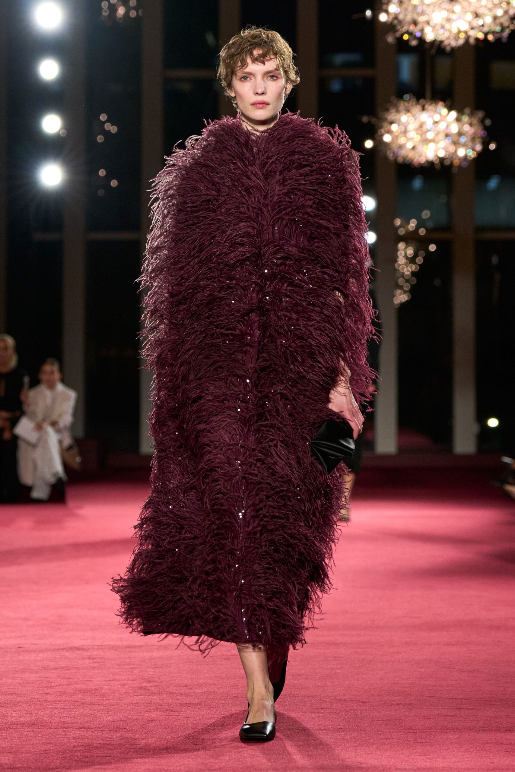 purple fur relaxed fringed maxi cape