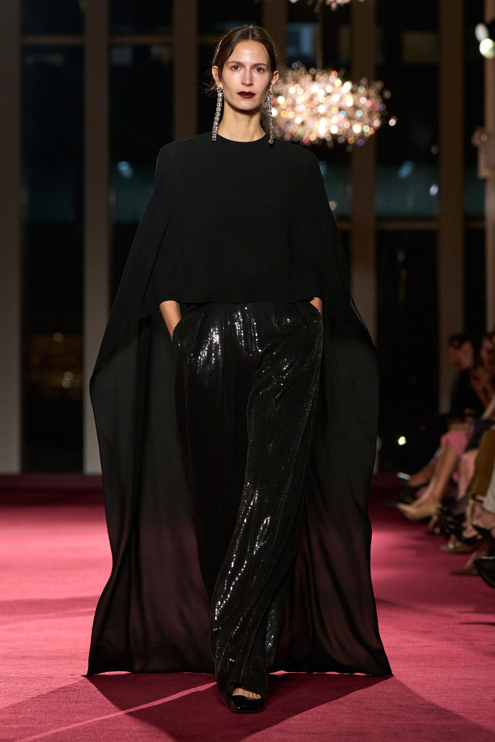 black silk fitted sequined shiny pants