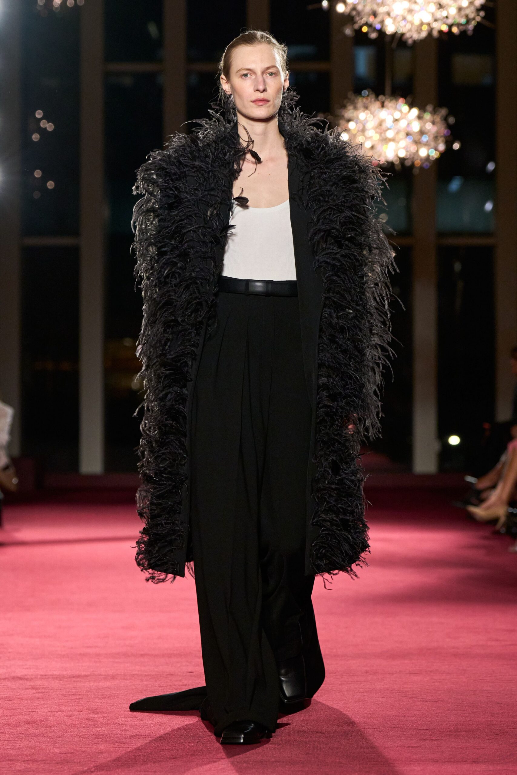 black wool tailored wide-leg pants