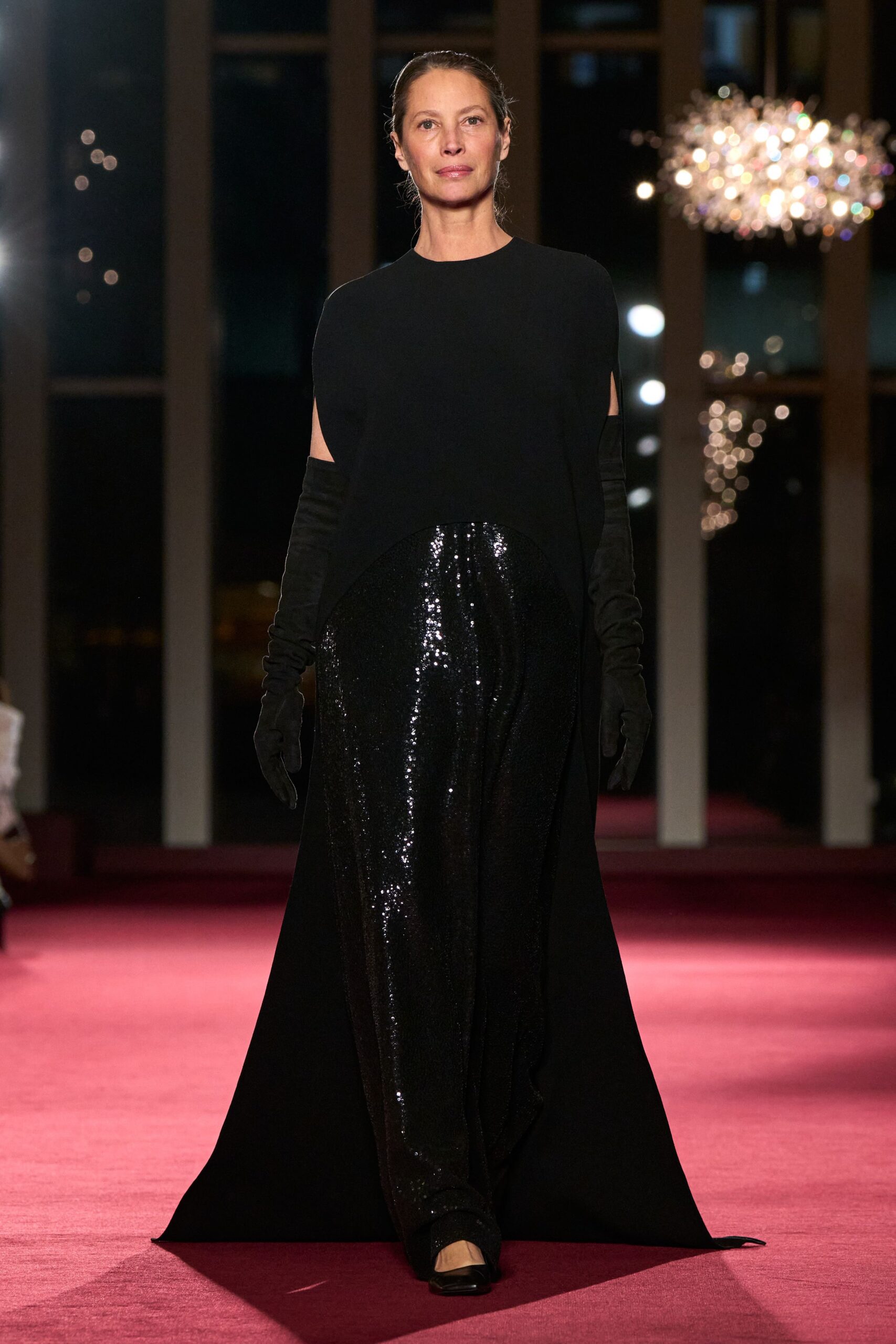 black sequin sleeveless fitted draped shiny maxi dress
