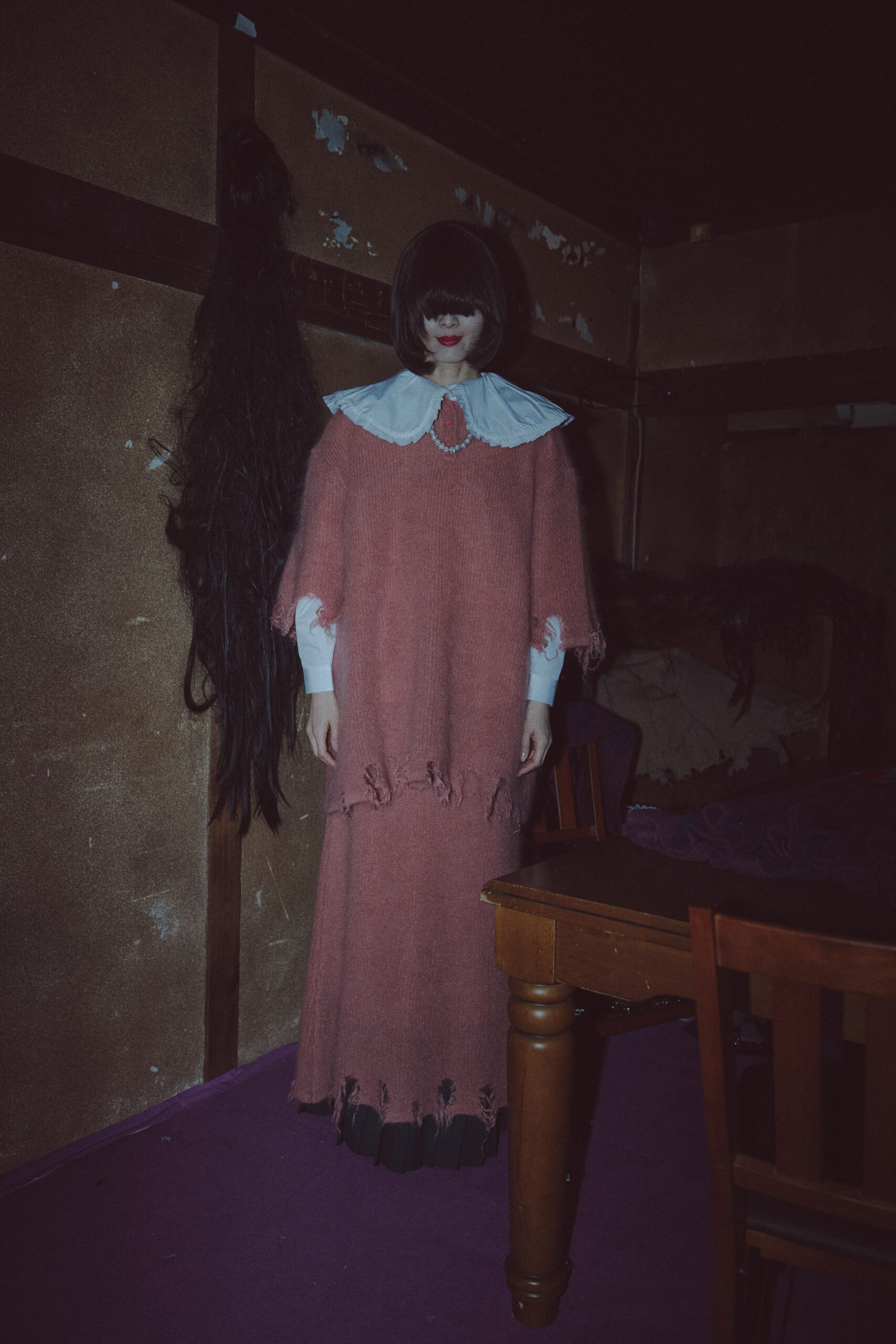 red wool relaxed long-sleeve dress