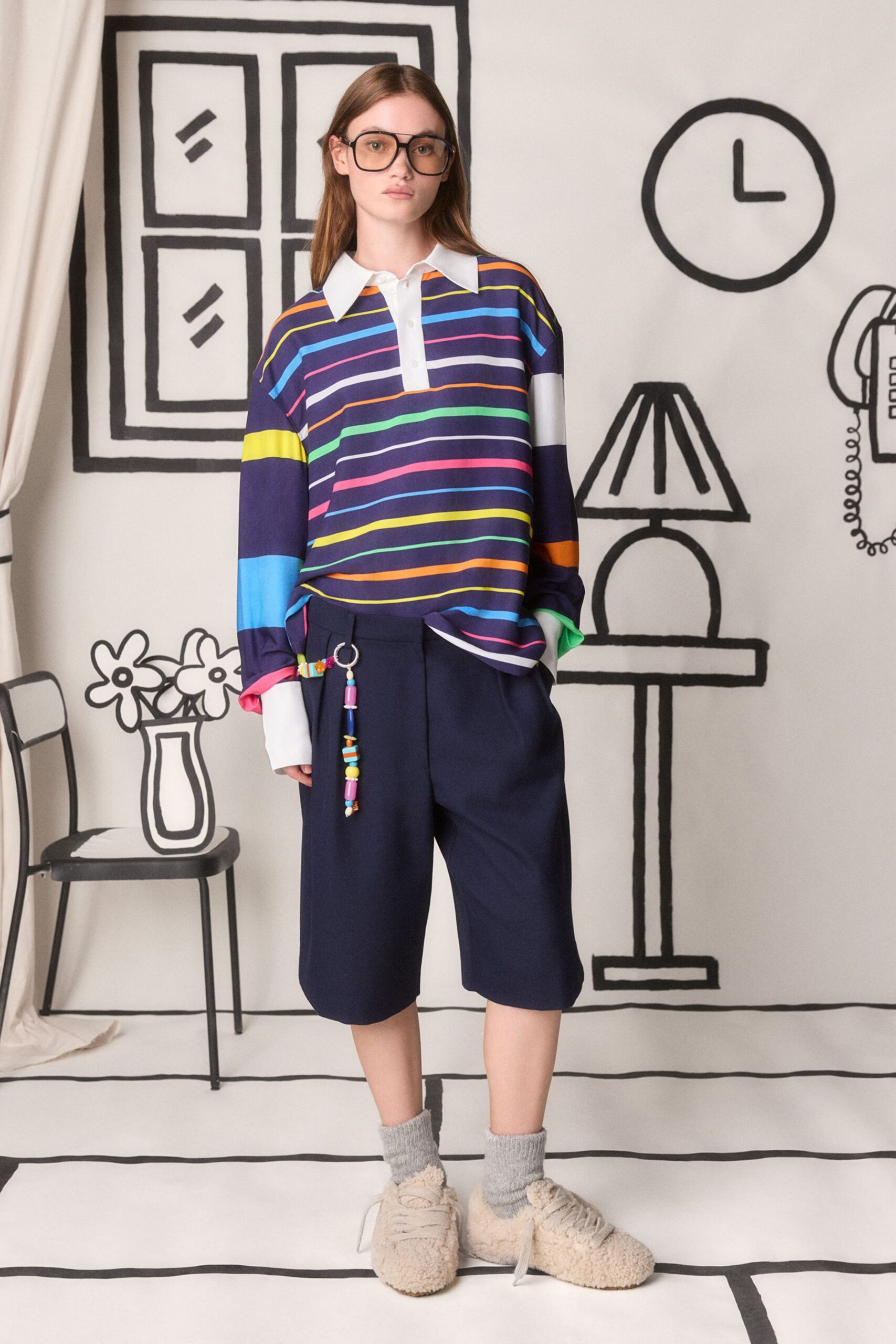 multi cotton long-sleeve collared relaxed striped shirt