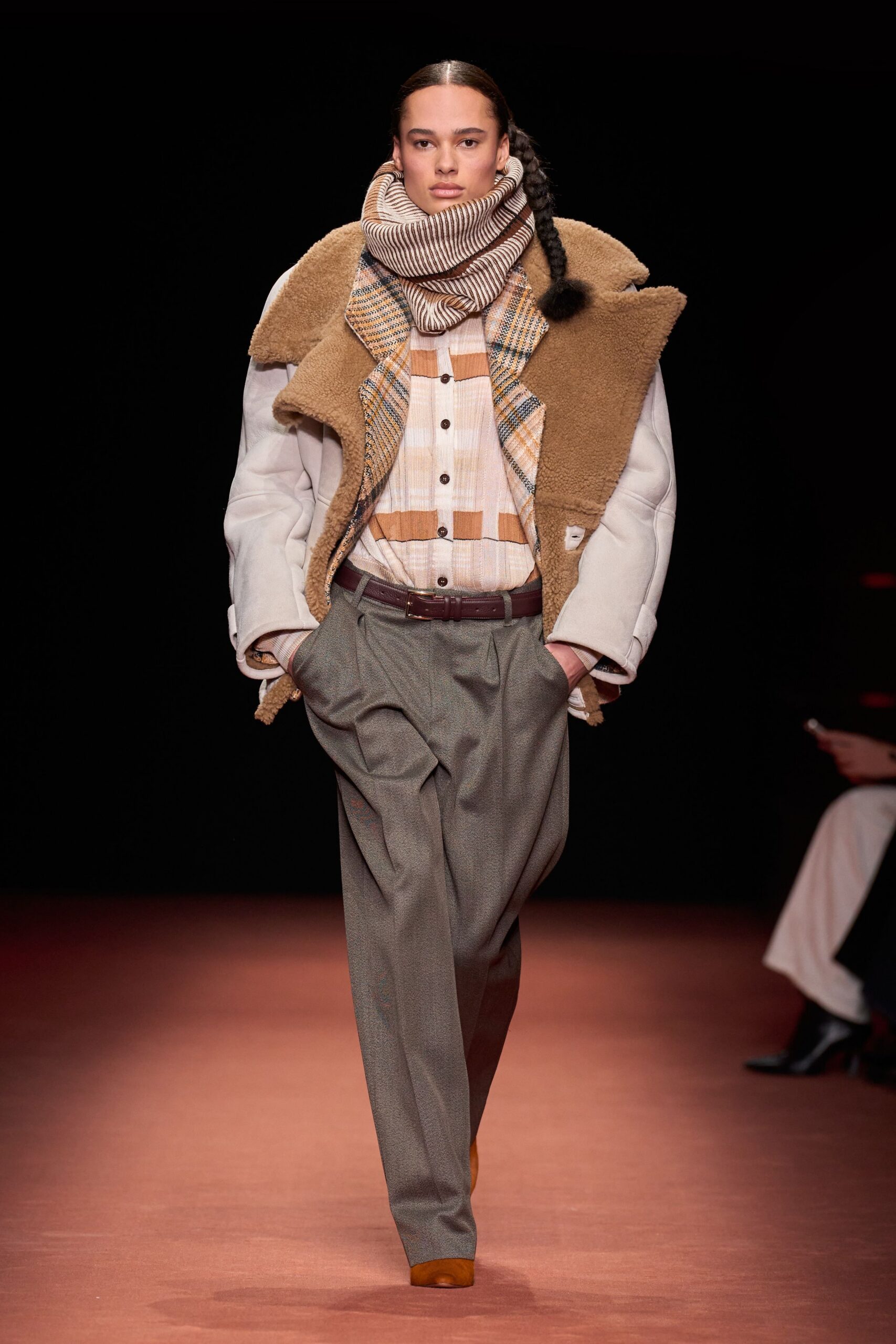 beige wool long-sleeve oversized layered jacket