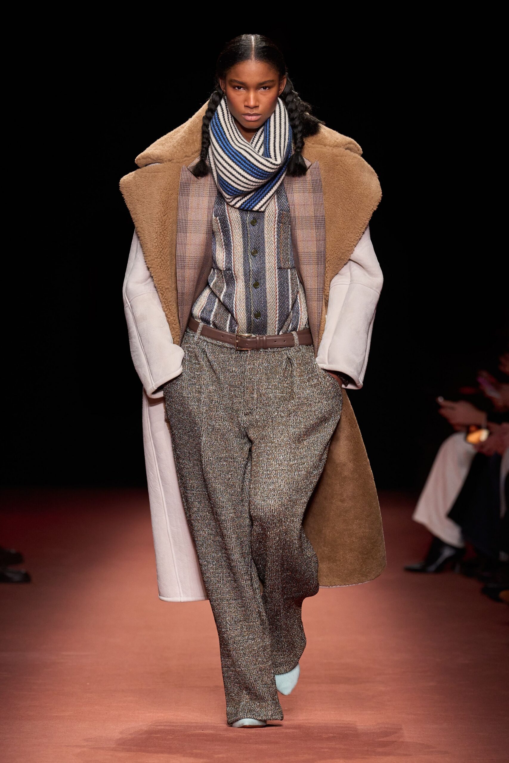 beige wool long-sleeve oversized layered coat