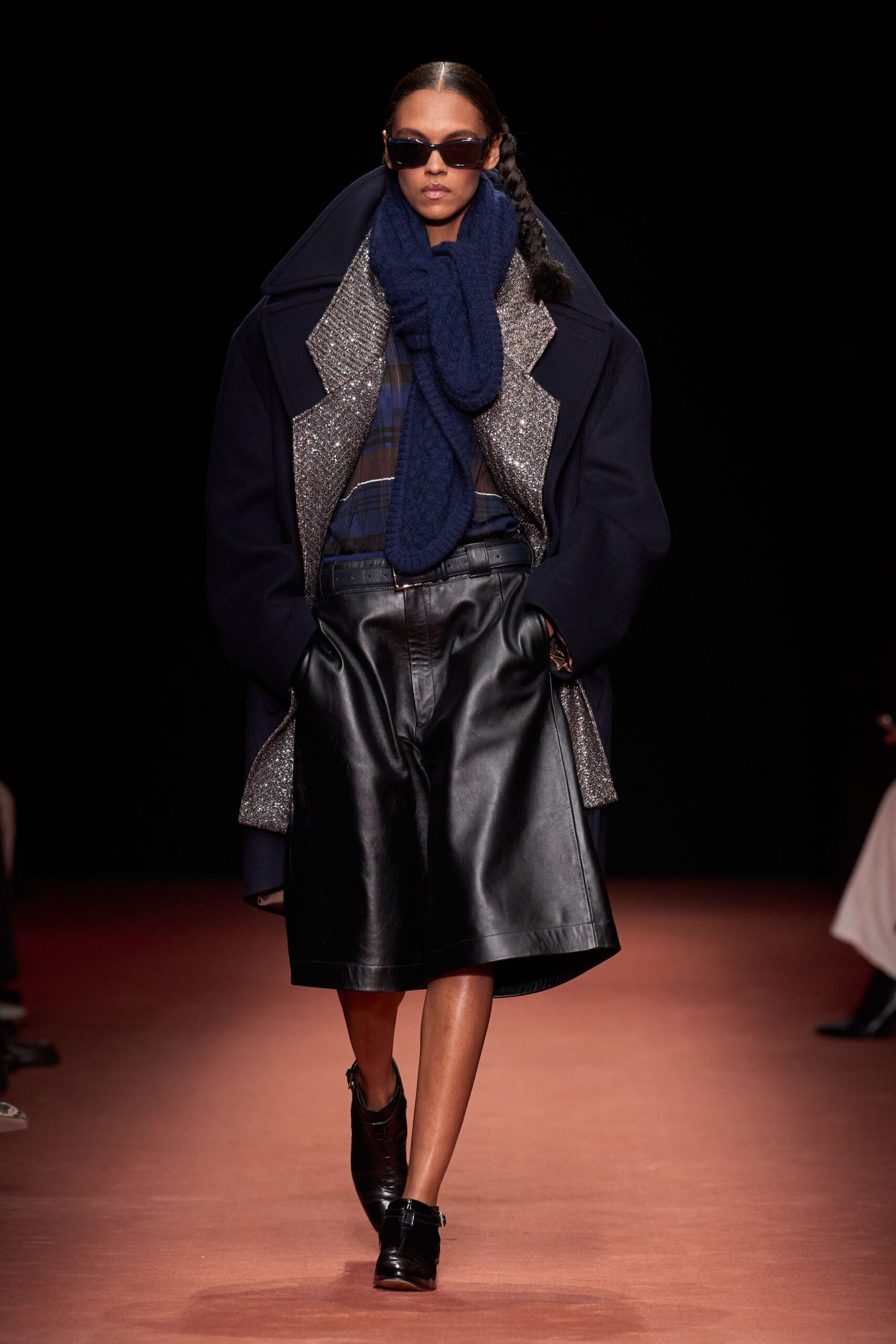 blue wool long-sleeve collared oversized layered coat