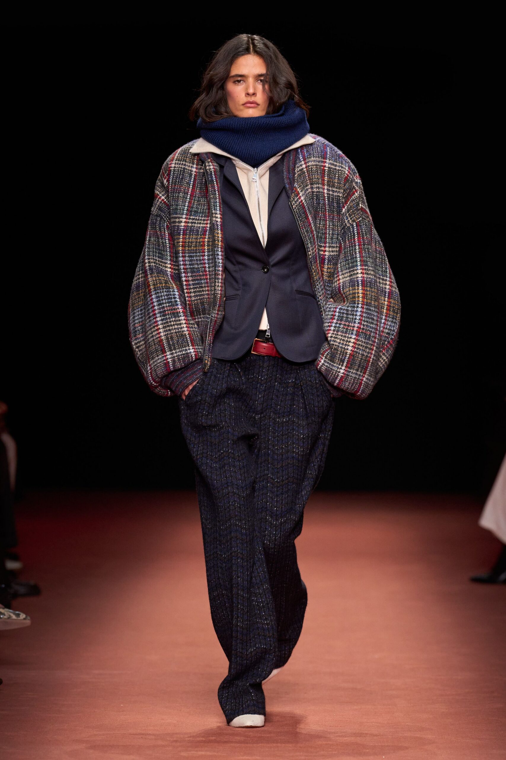 multi wool long-sleeve collared oversized checked jacket