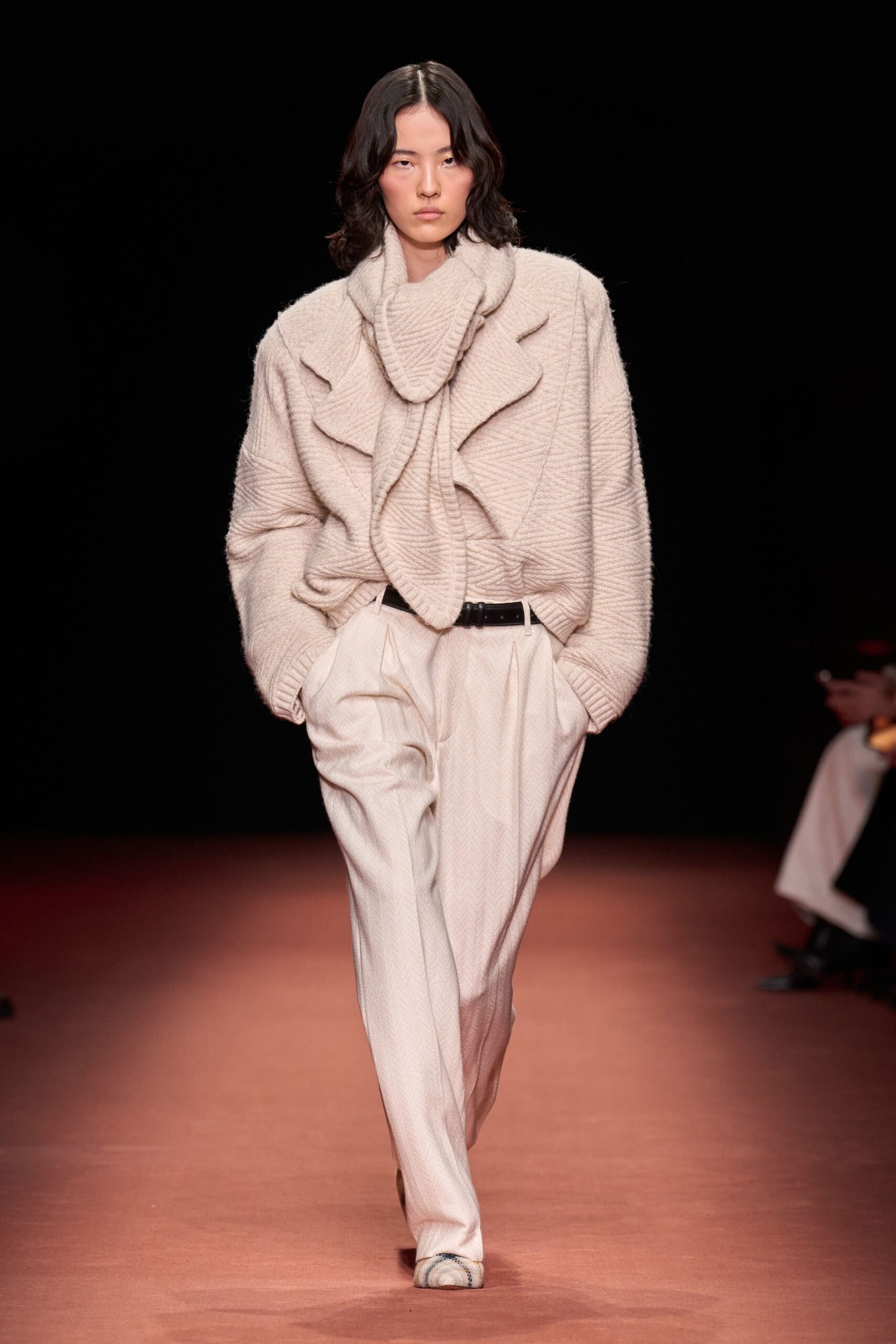 beige wool long-sleeve high-neck oversized textured sweater