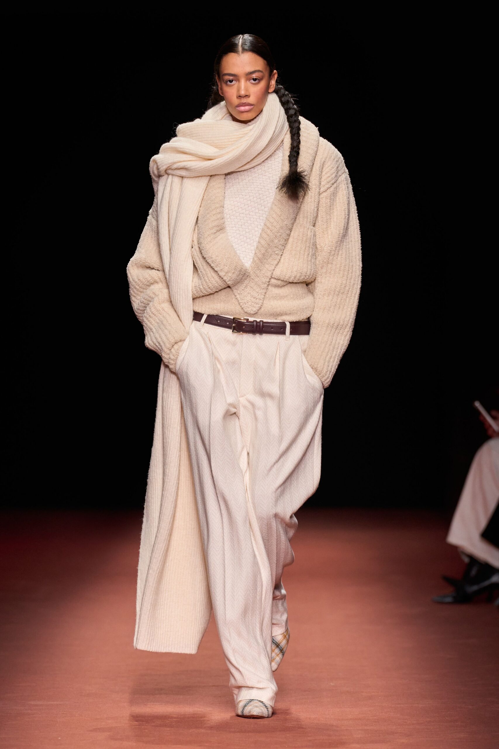 beige wool long-sleeve v-neck relaxed textured cardigan