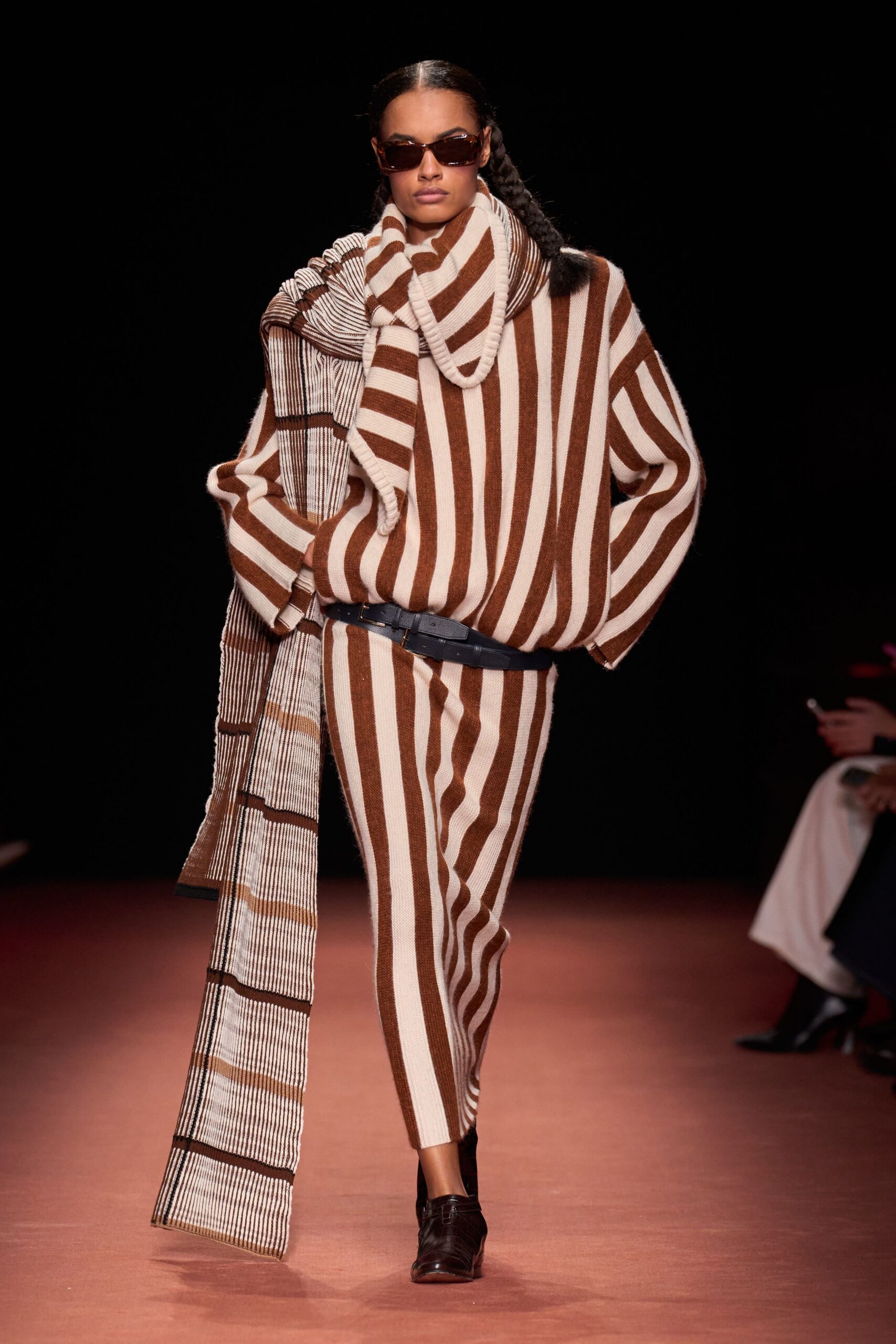 brown wool long-sleeve turtleneck oversized striped top