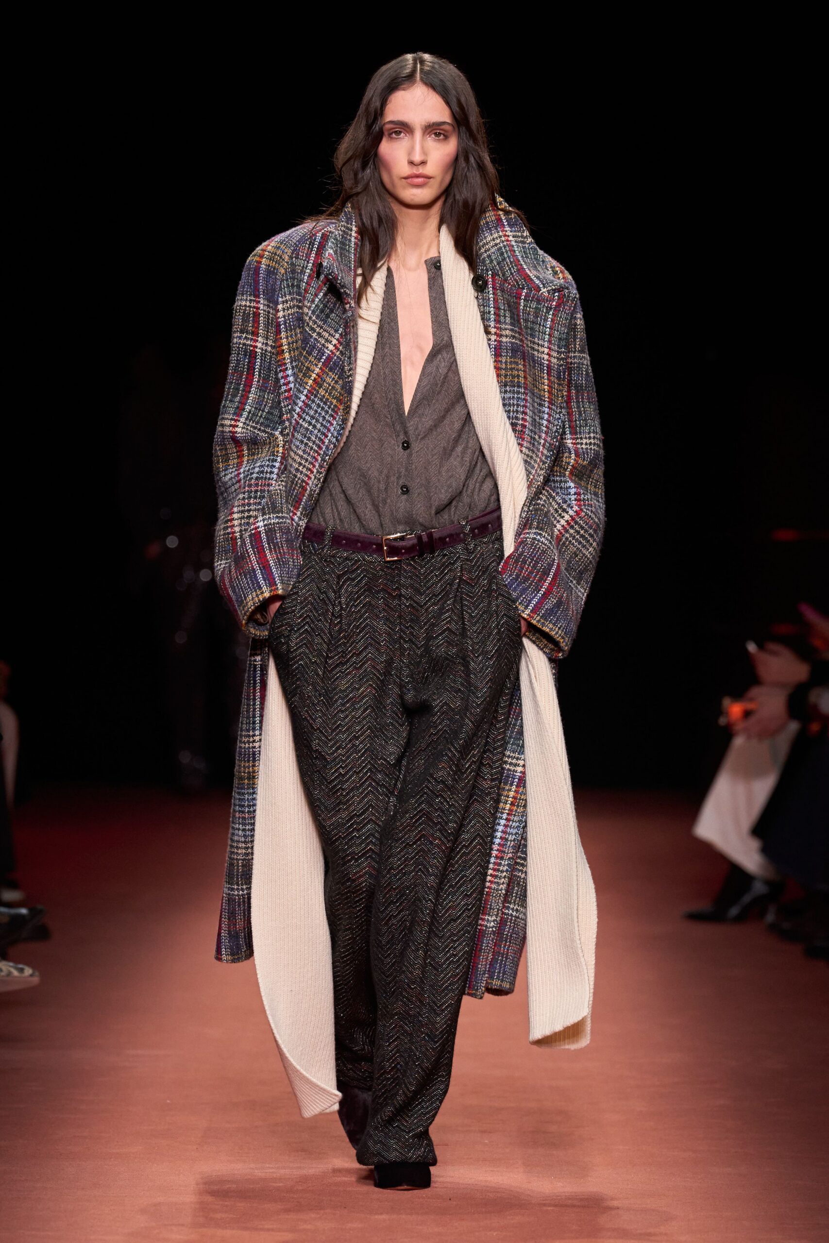 multi wool long-sleeve collared relaxed checked coat