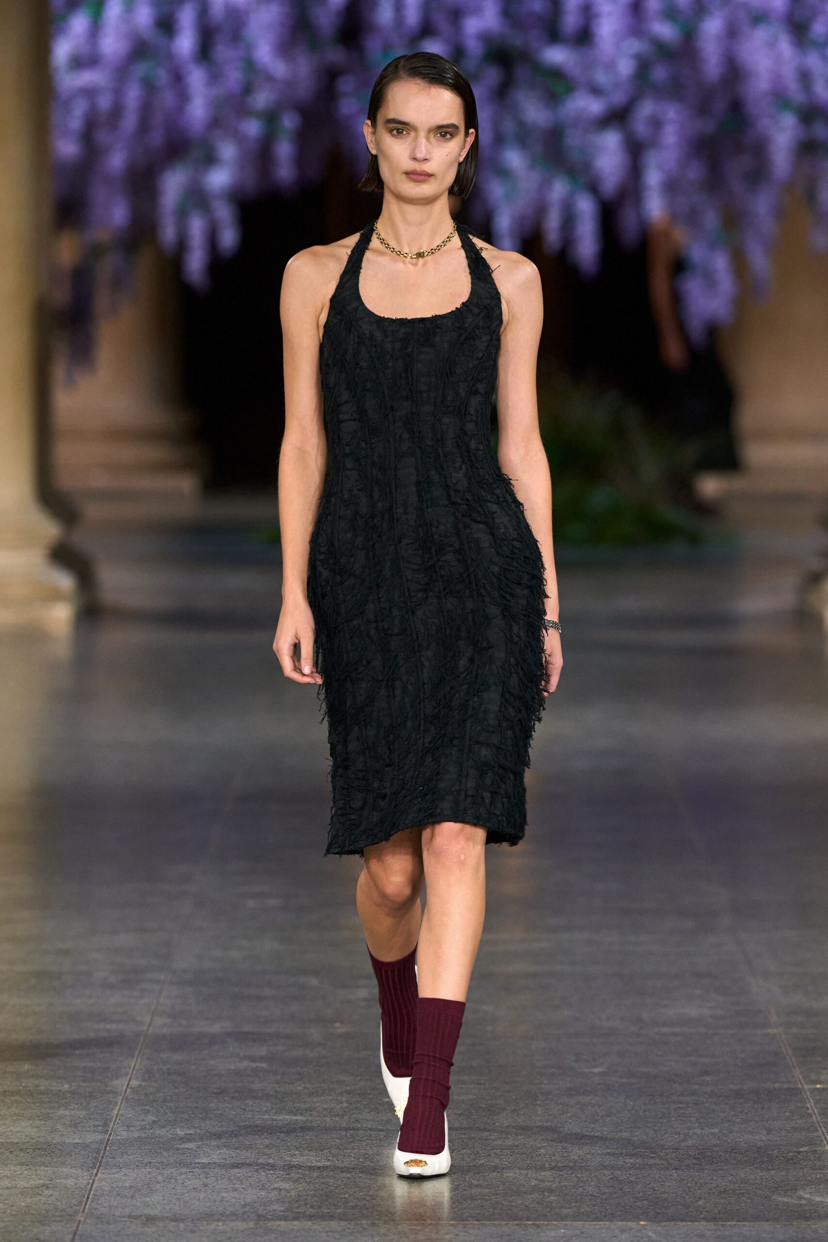 black fringed sleeveless dress
