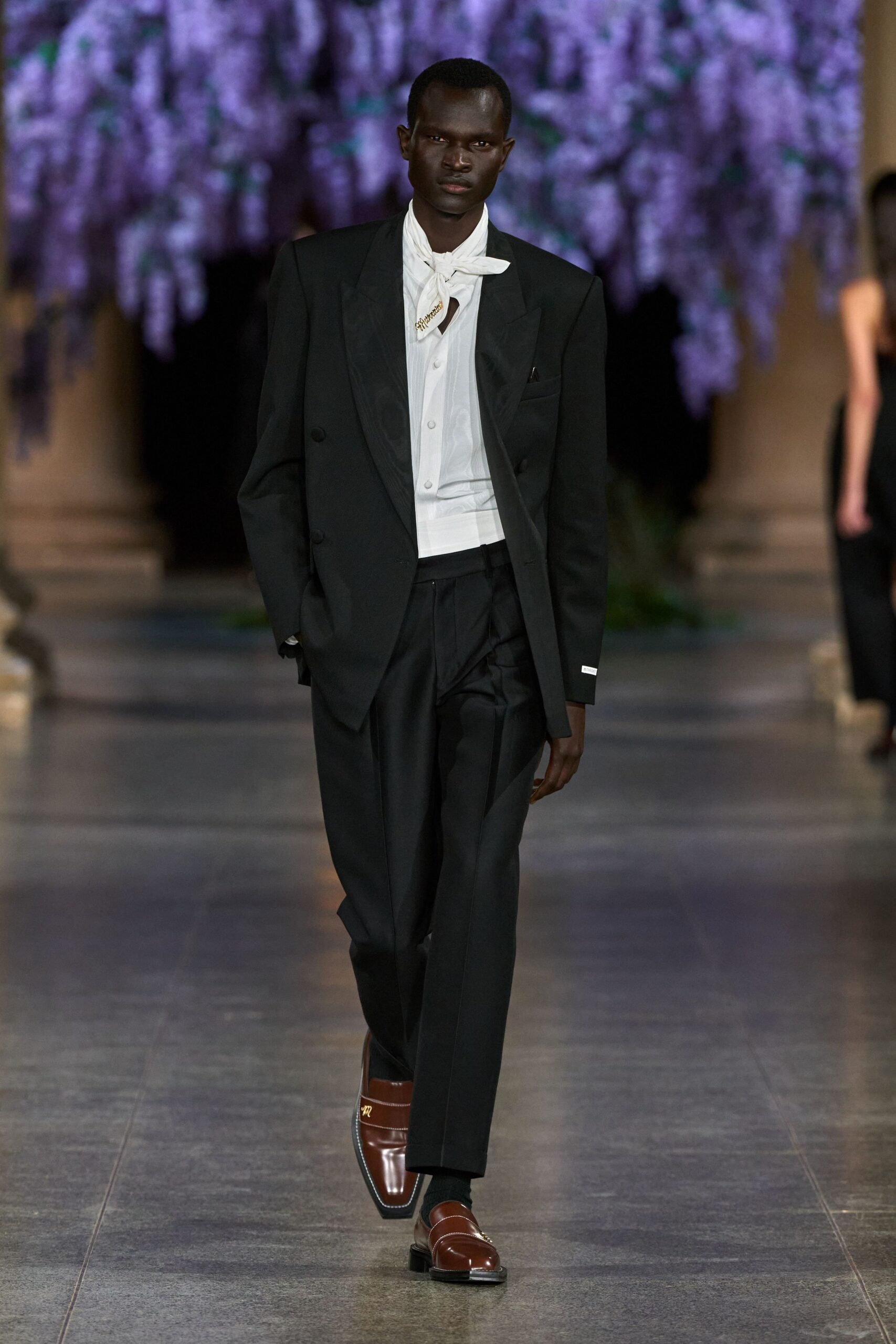 black tailored suit with white shirt
