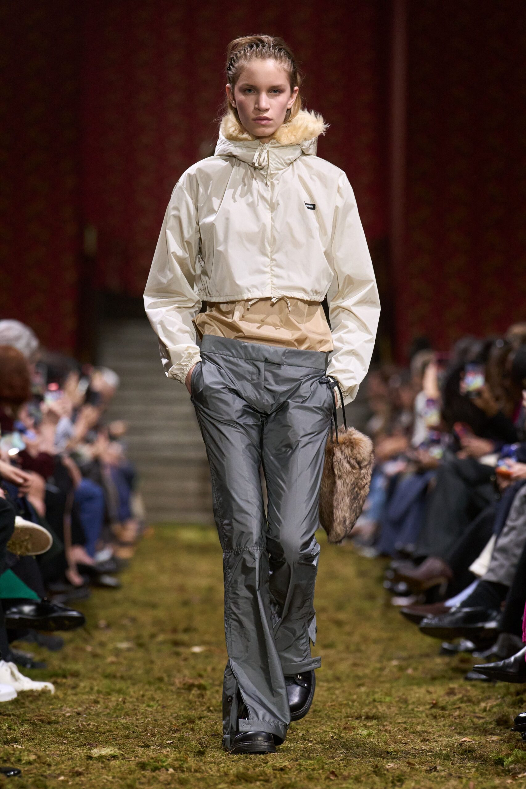 gray jersey fitted straight-leg pants