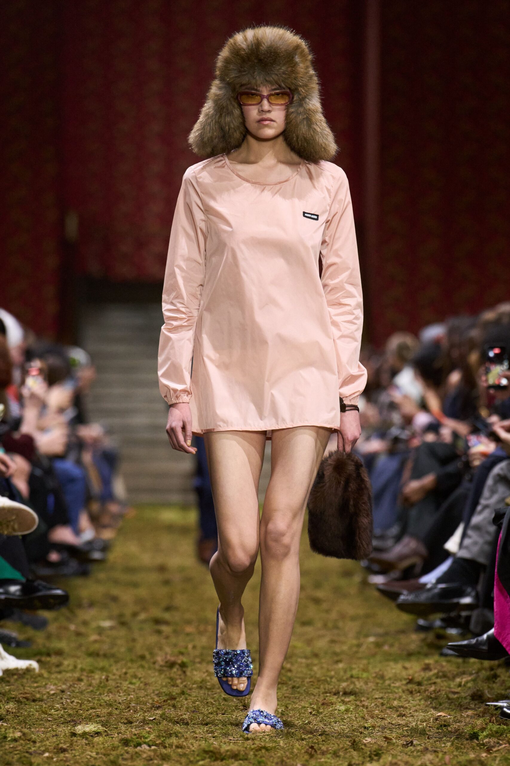 pink cotton long-sleeve collared relaxed short dress