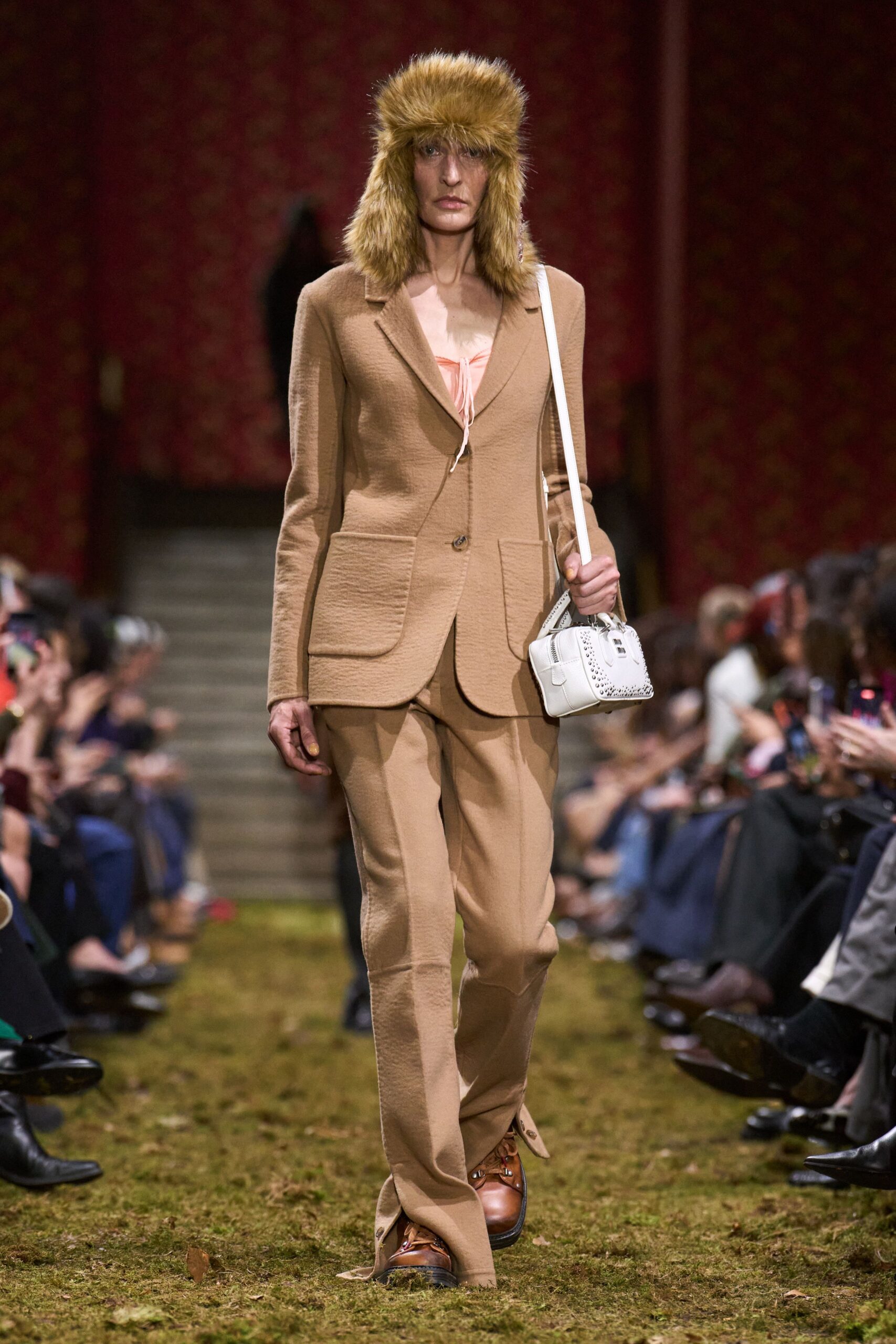 beige cotton long-sleeve collared tailored buttoned suit