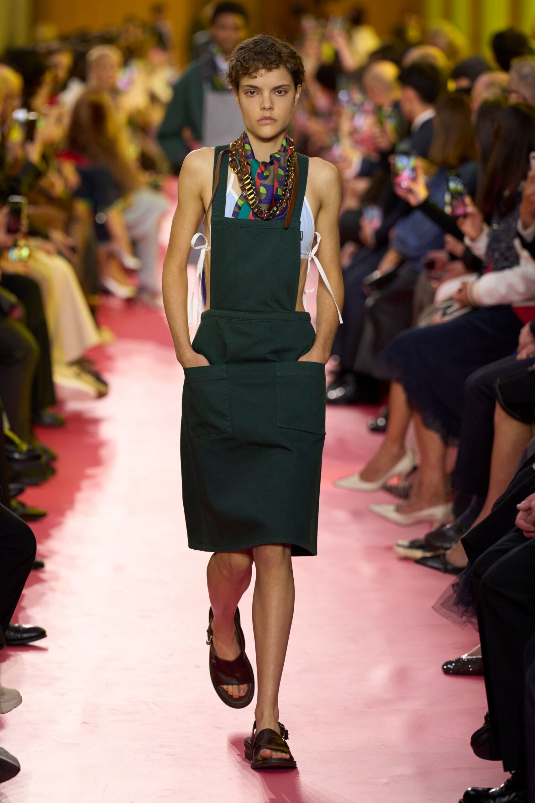 green sleeveless dress with pockets