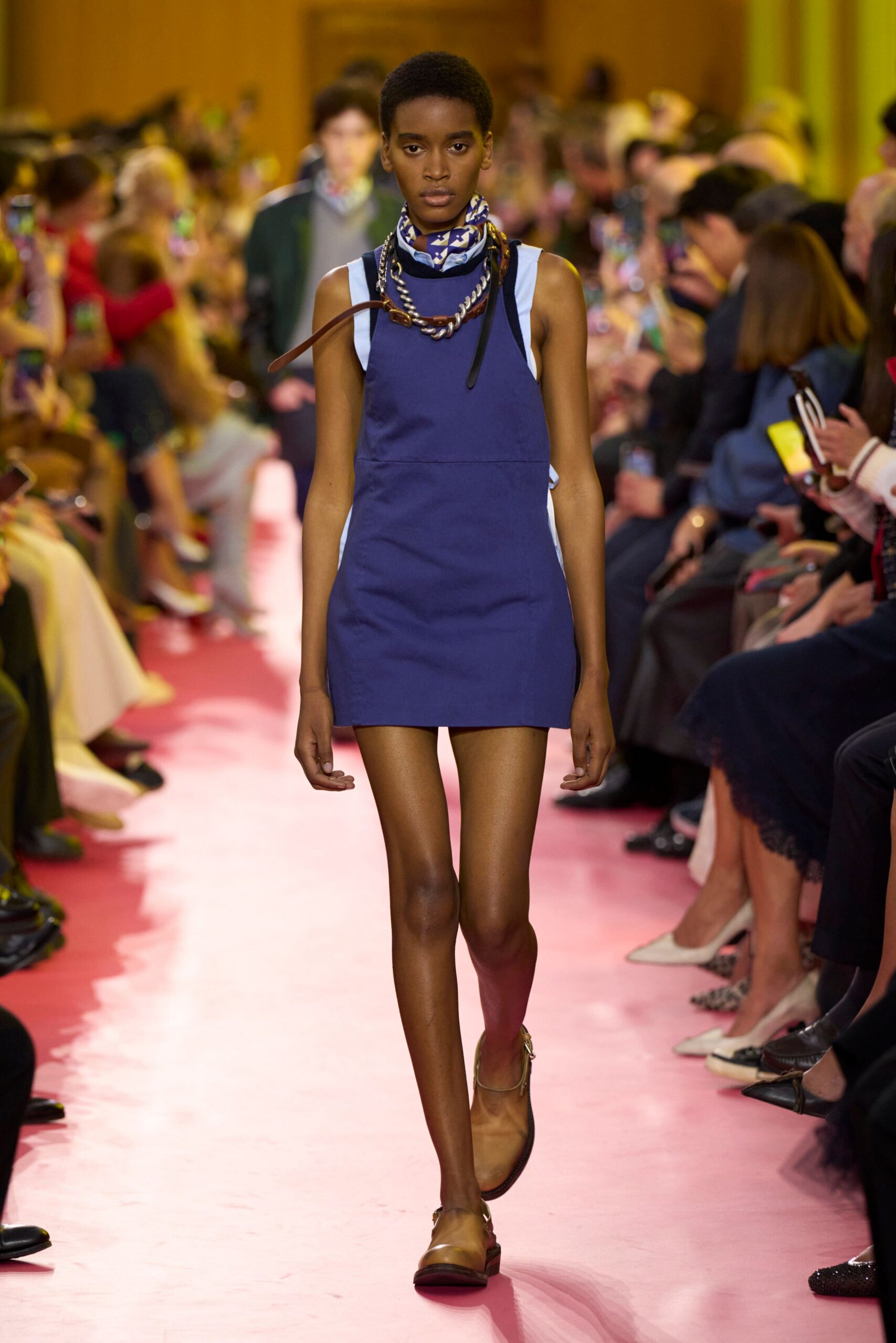 blue cotton sleeveless collared fitted pencil mini dress