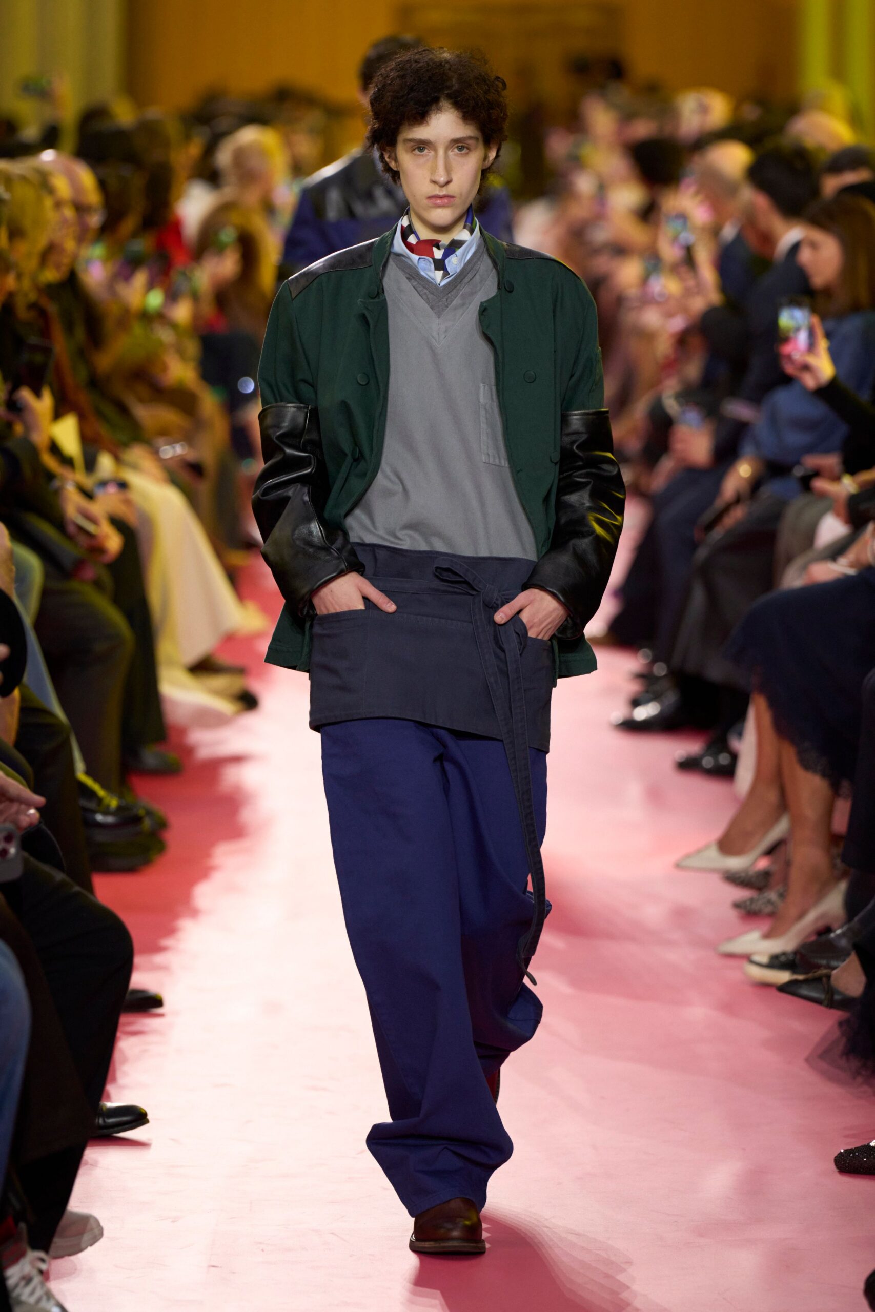 green cotton long-sleeve collared relaxed jacket