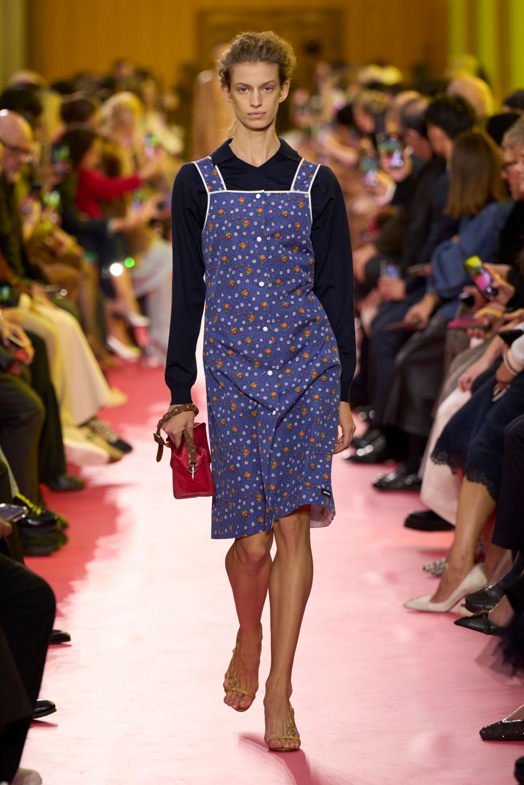 blue cotton sleeveless v-neck fitted printed midi dress