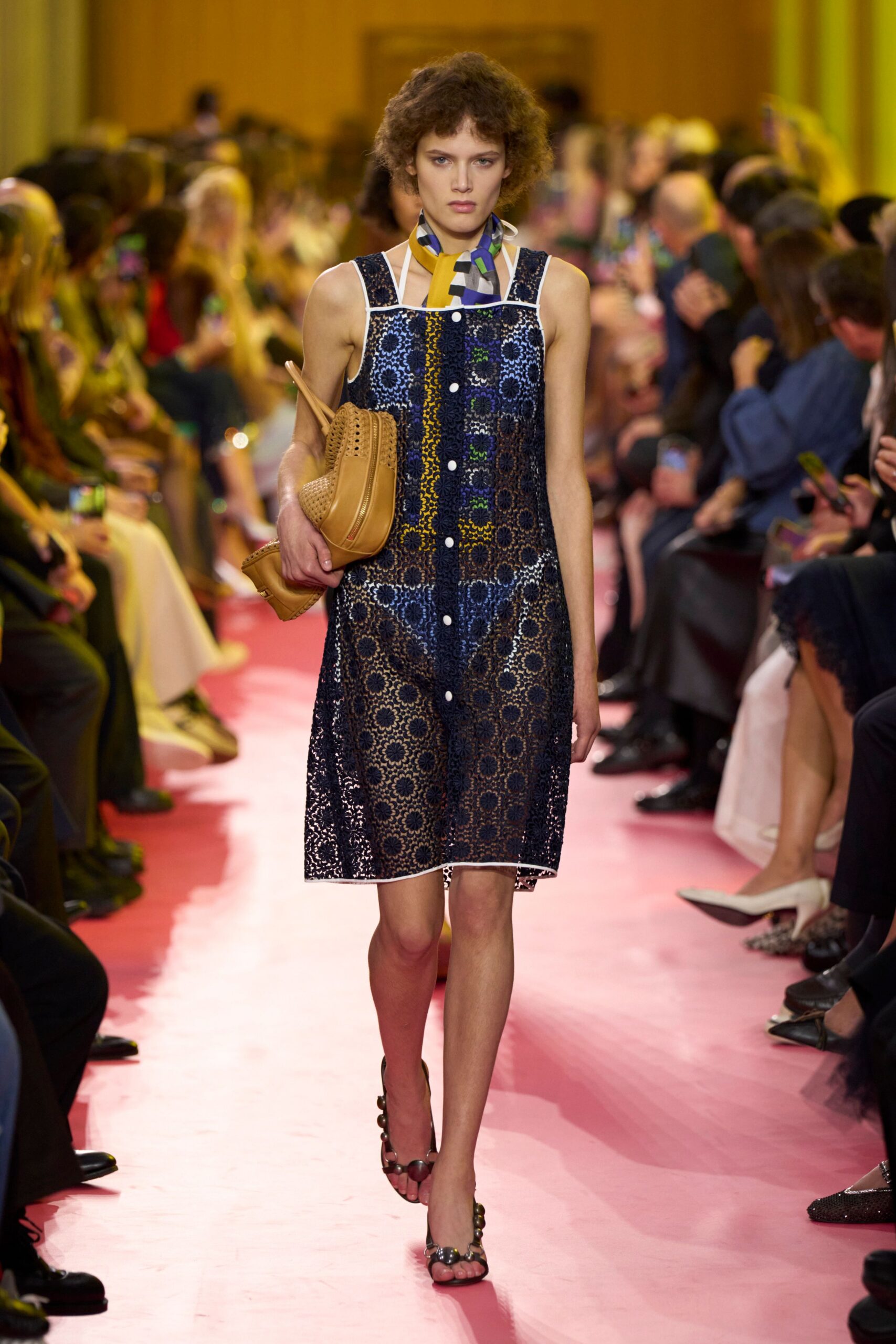 blue cotton sleeveless collared fitted buttoned embroidered dress