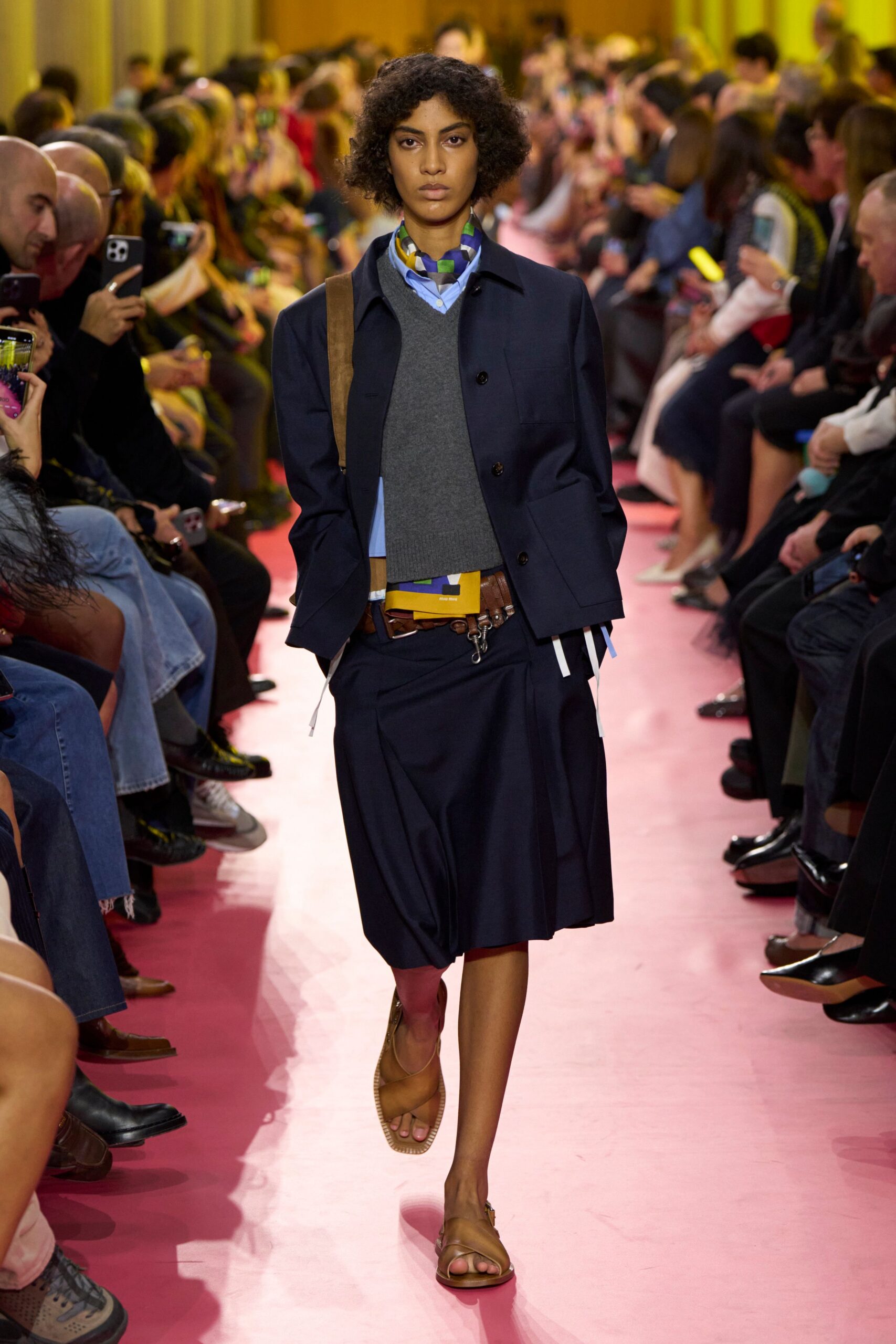 blue cotton long-sleeve collared structured jacket