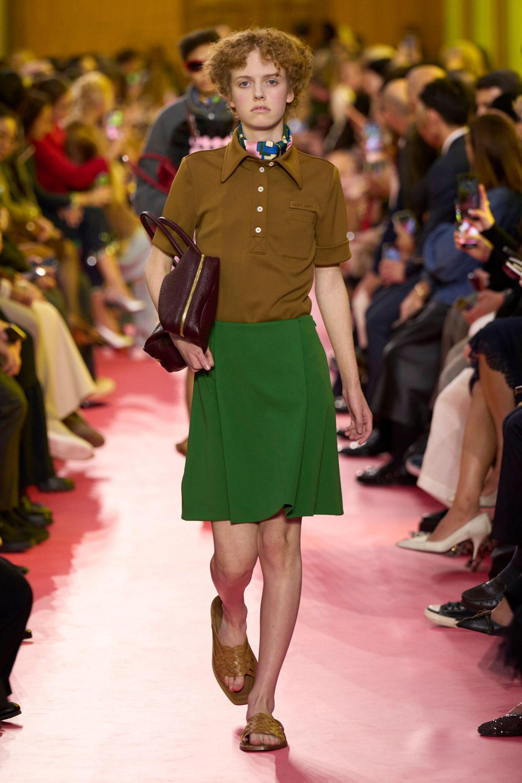 green cotton relaxed pleated skirt