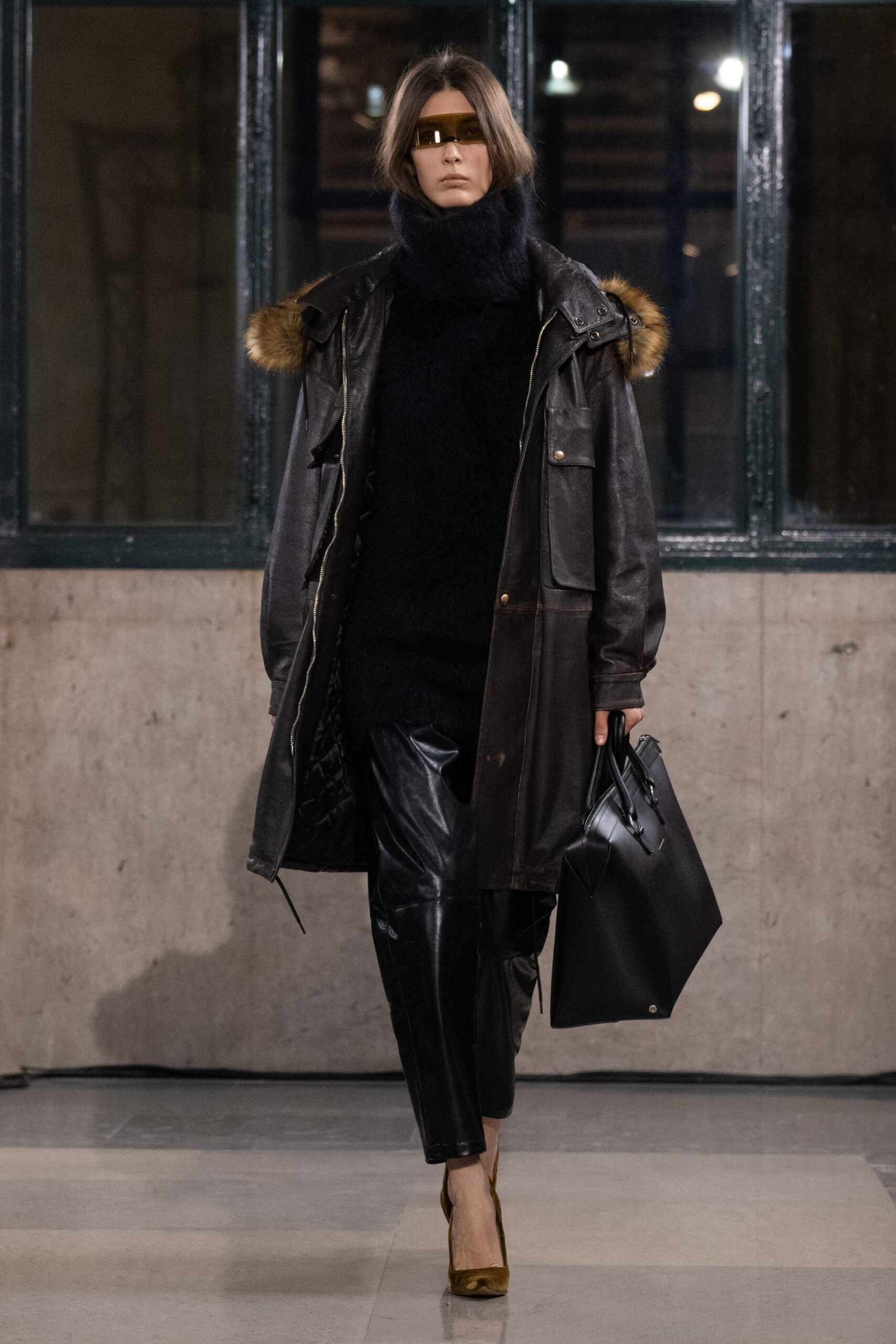 black wool high-neck long-sleeve fitted sweater