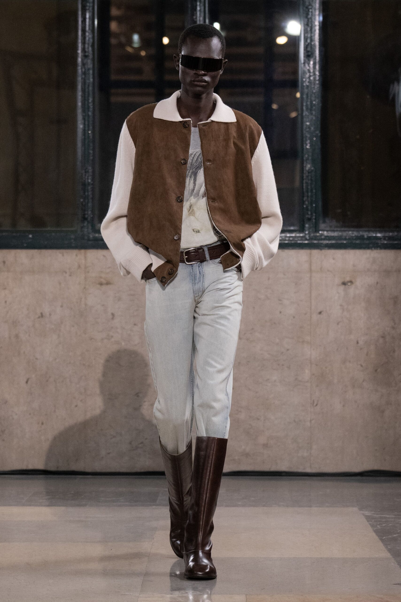 brown suede long-sleeve collared relaxed jacket