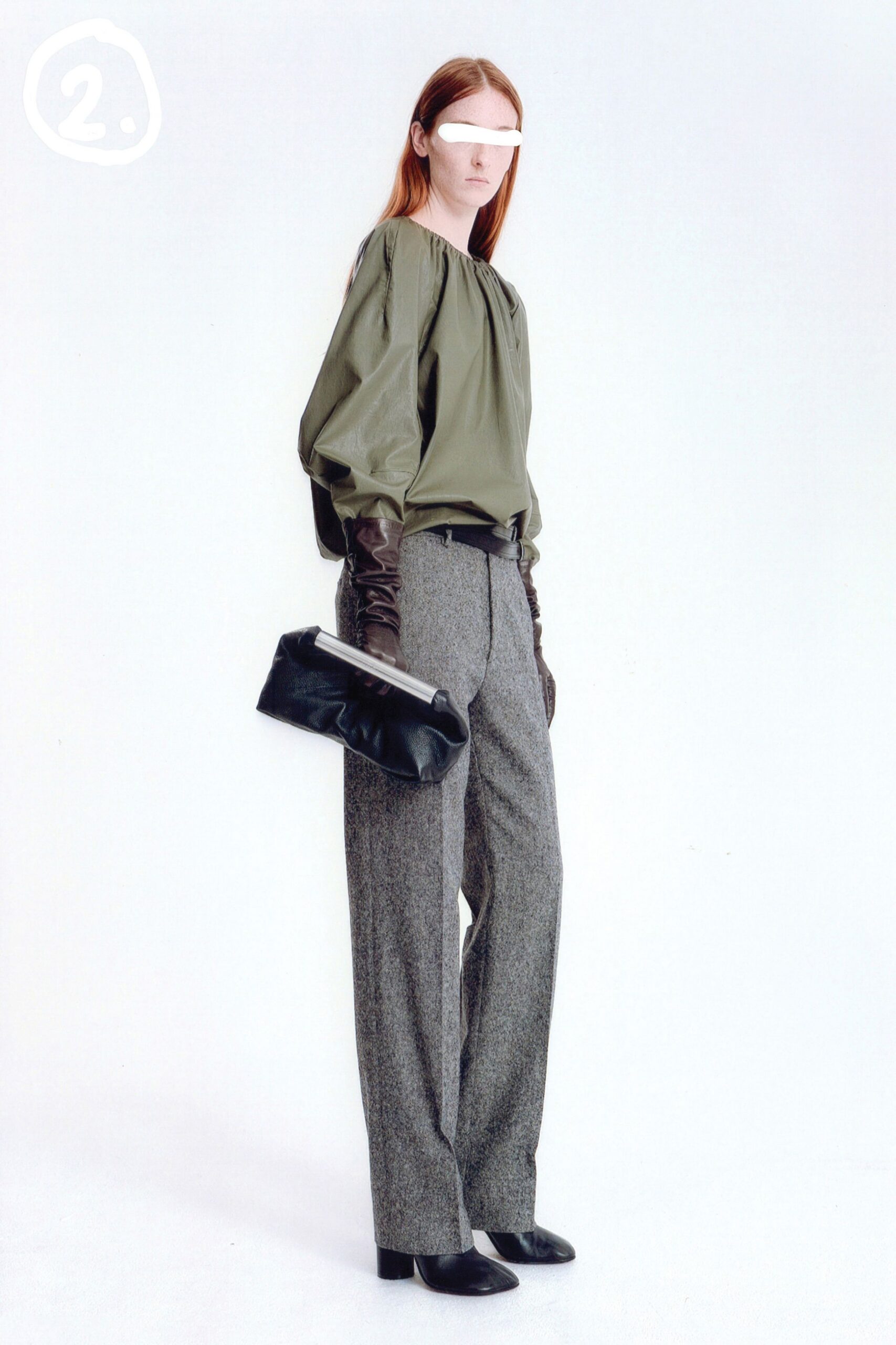 gray wool tailored straight-leg pants