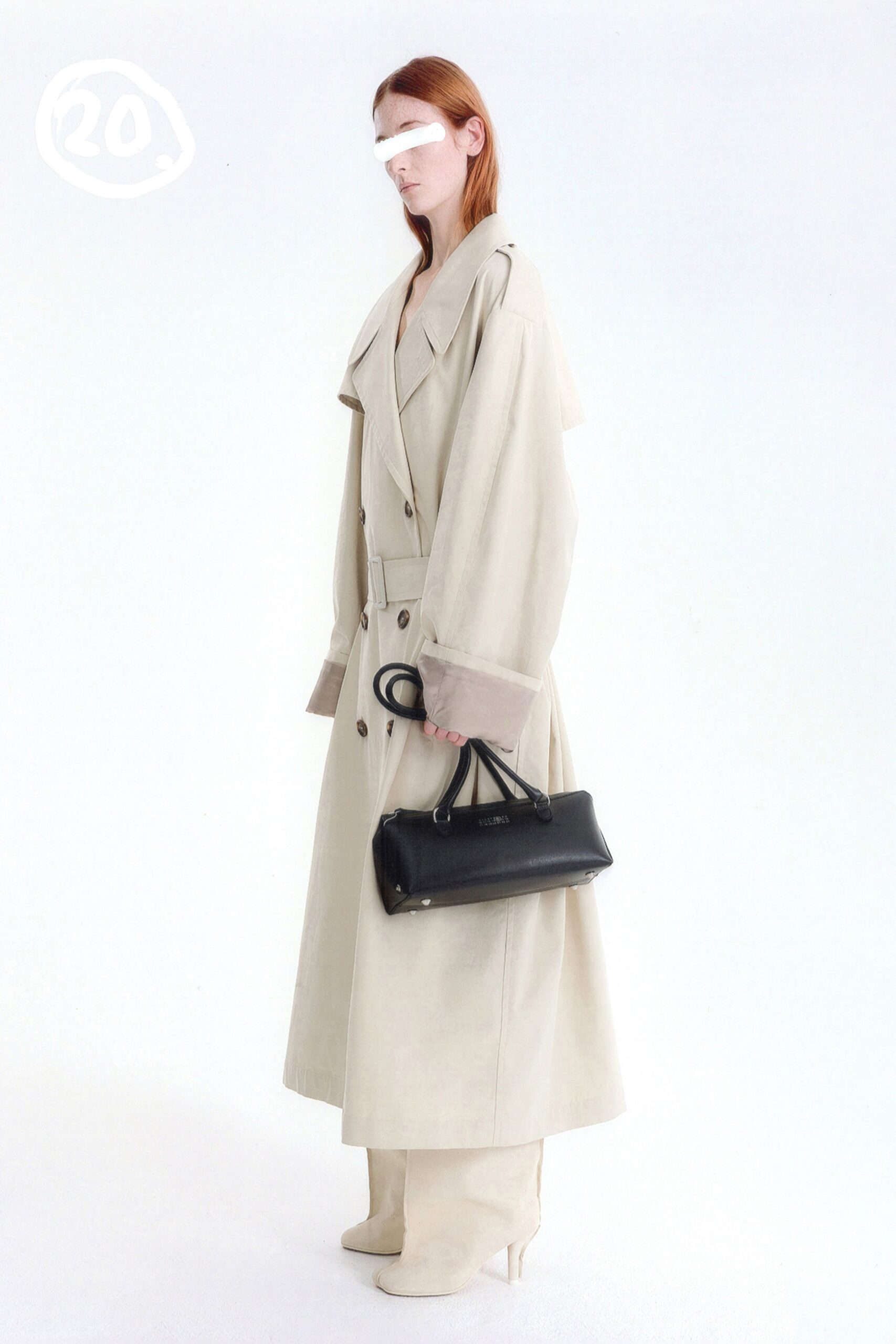 beige cotton long-sleeve collared relaxed belted maxi trench