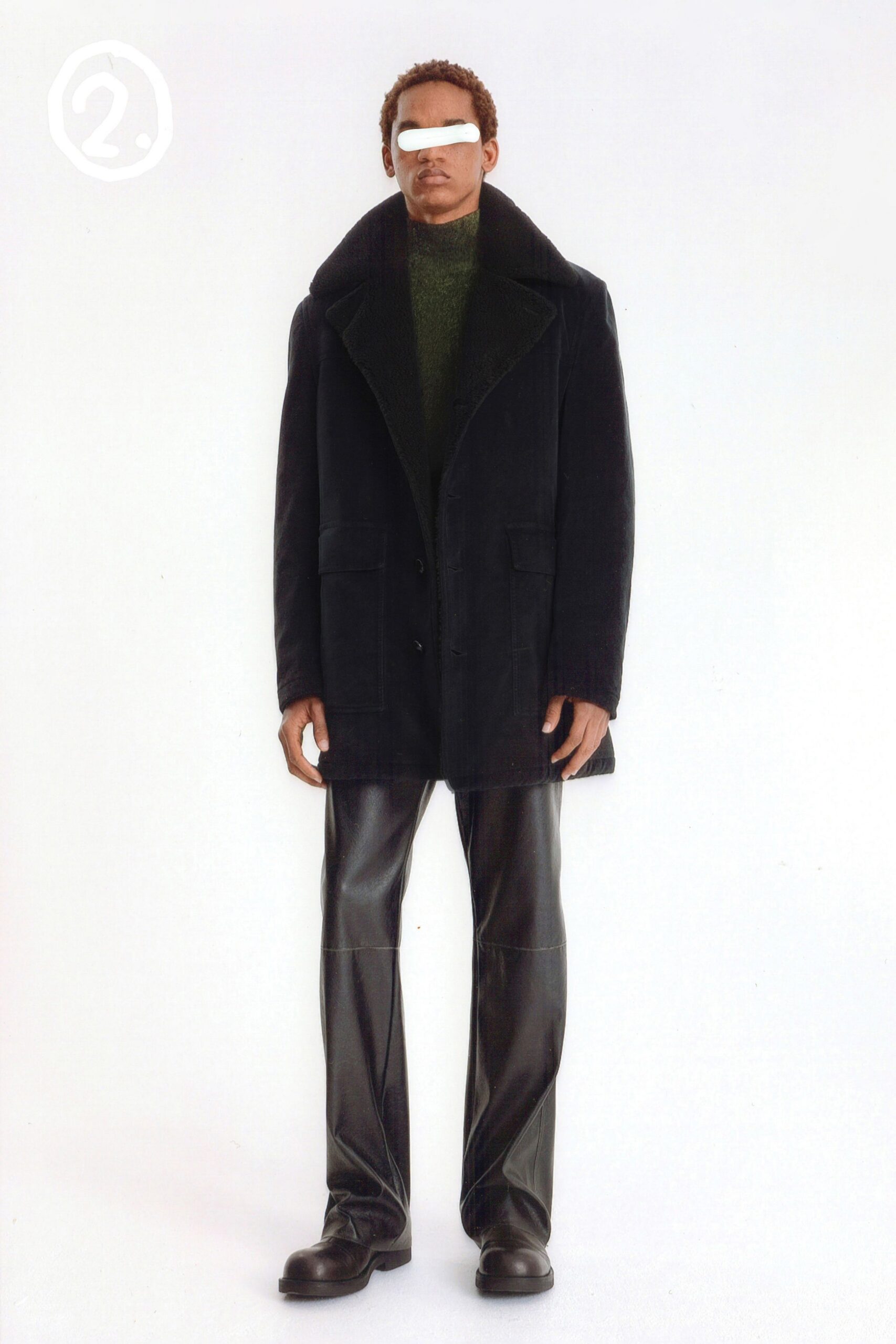 black leather slim straight-leg pants