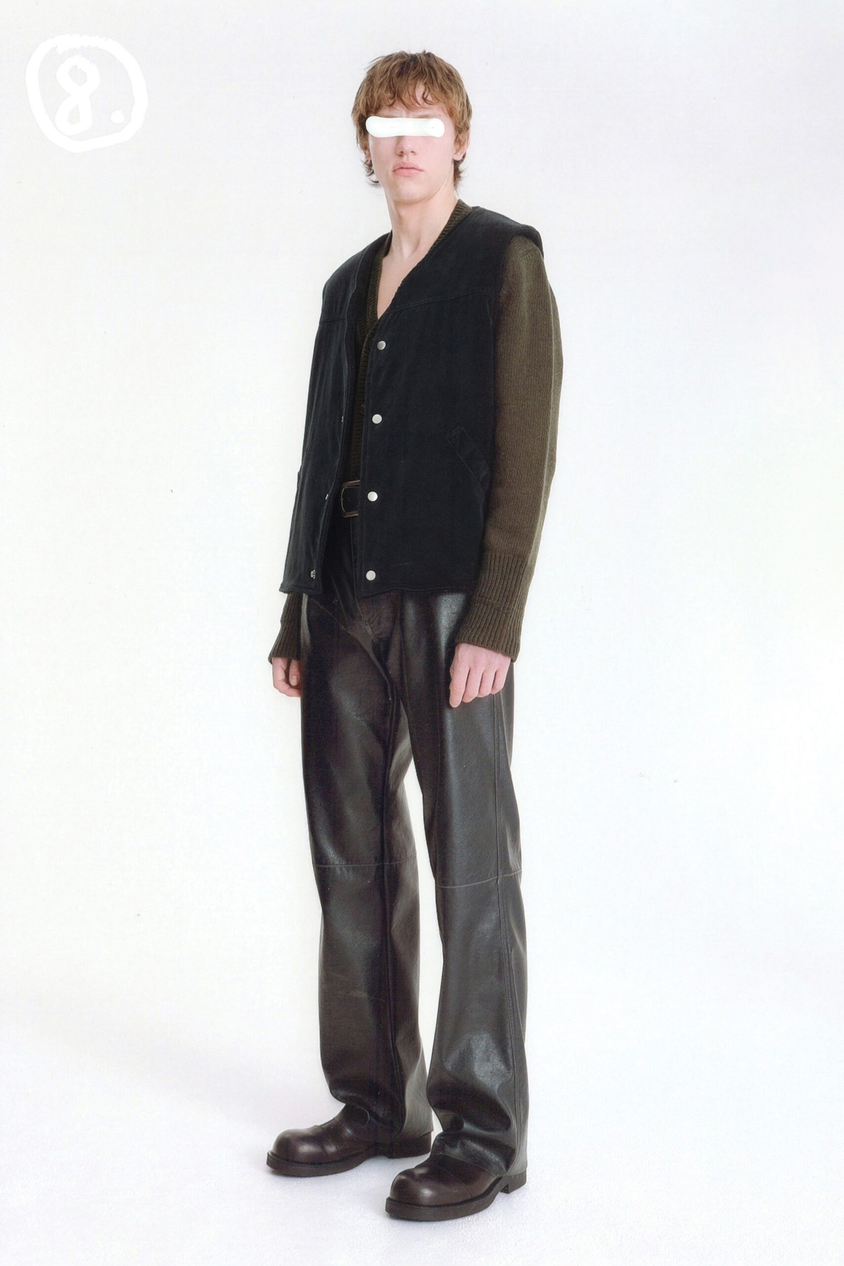 brown cotton long-sleeve v-neck relaxed shirt
