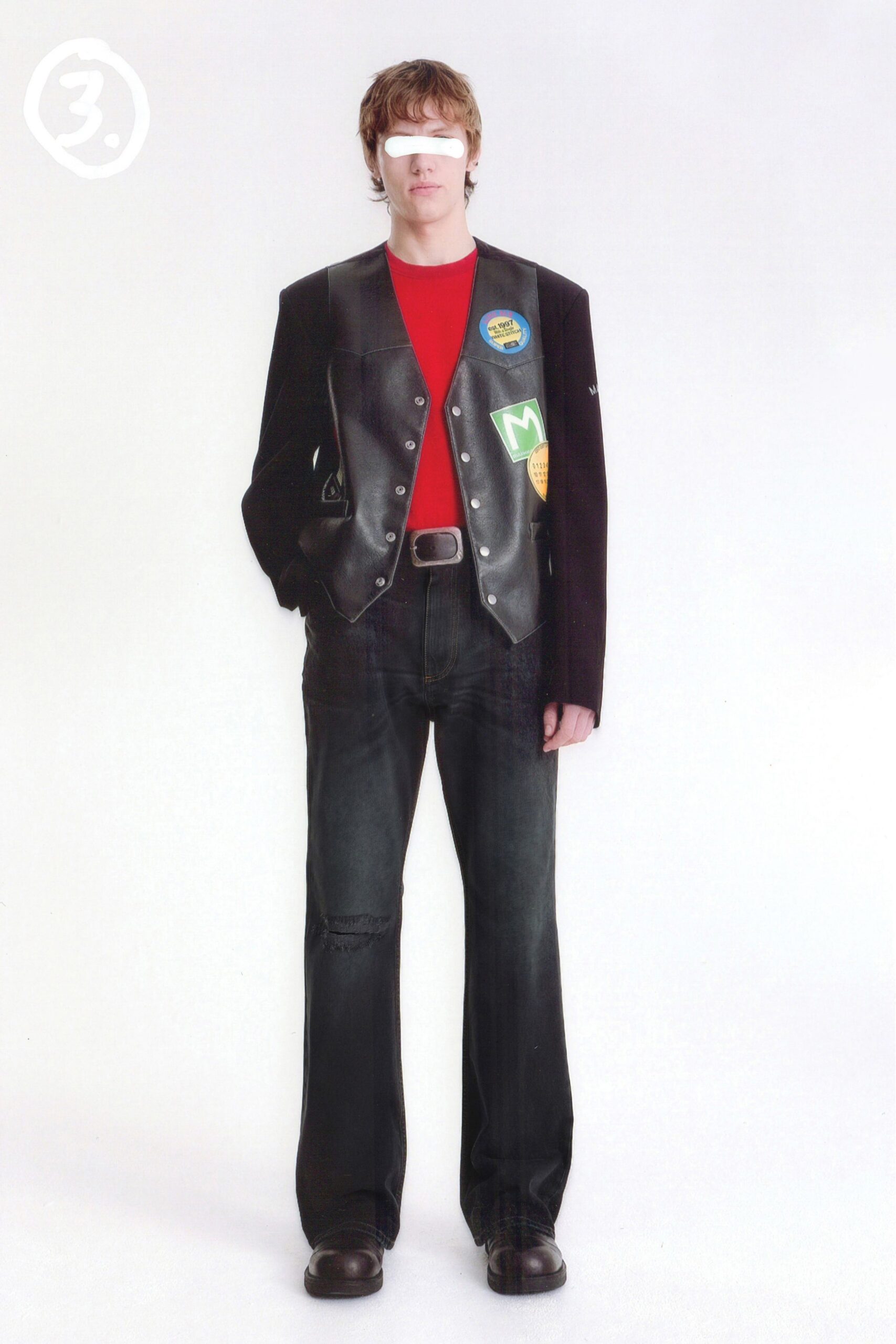 black leather sleeveless collared fitted buttoned embroidered vest