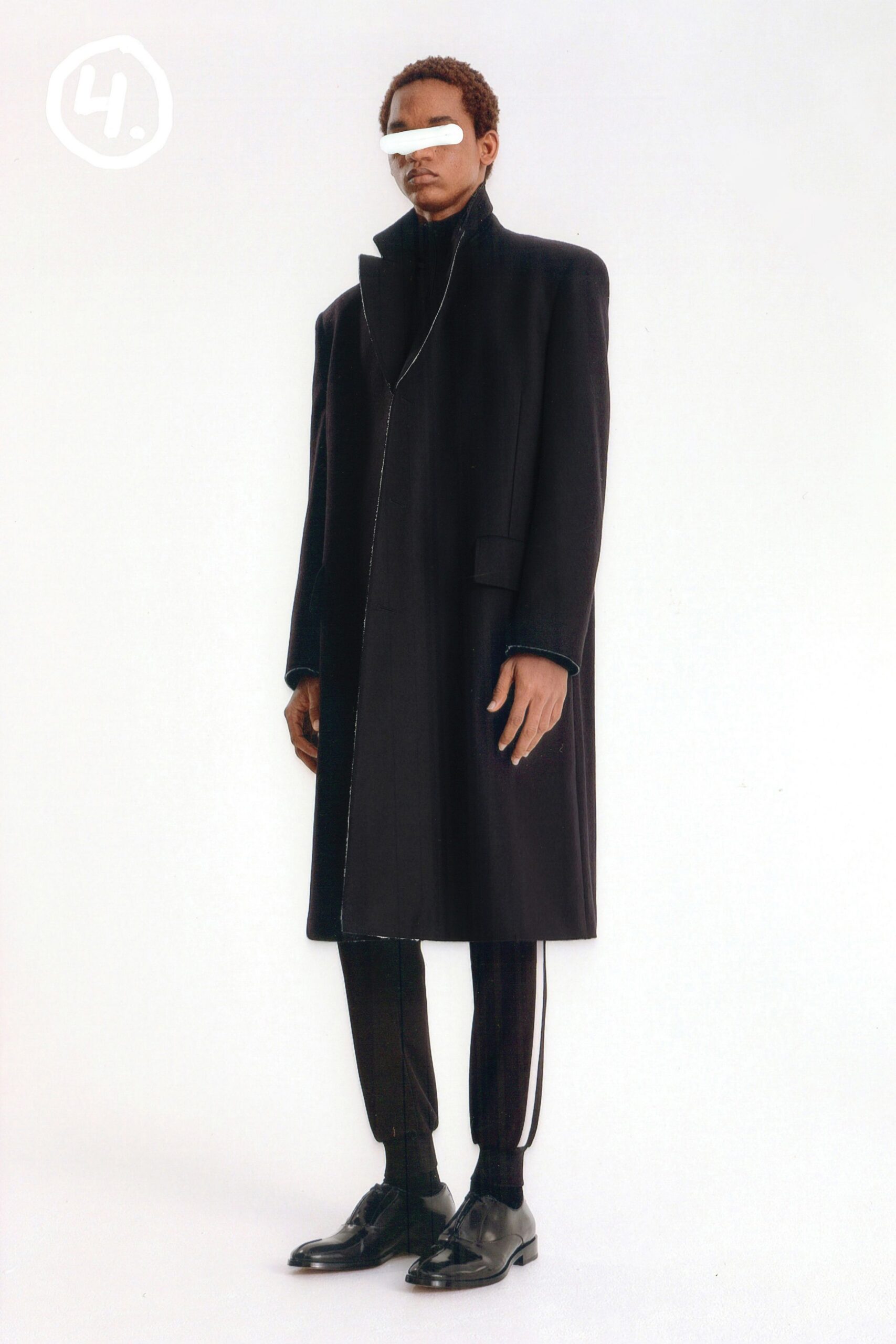black wool long-sleeve tailored straight-leg pants