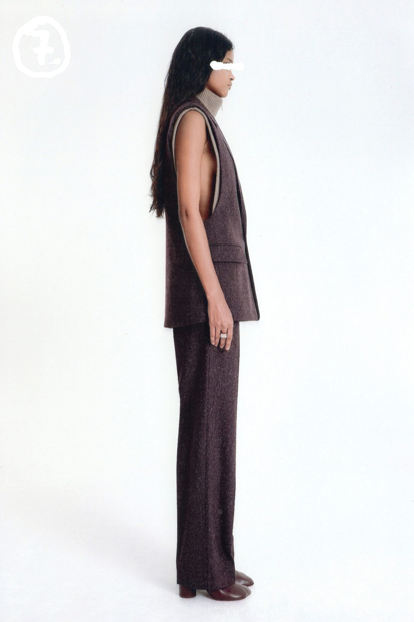 brown wool sleeveless v-neck fitted structured vest