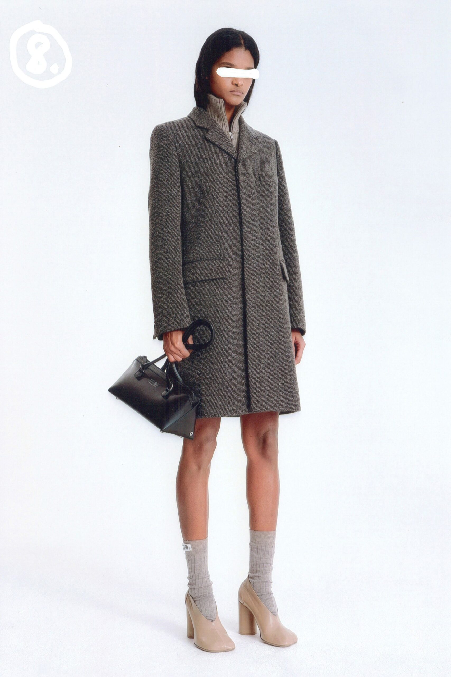 gray tweed long-sleeve collared structured buttoned coat