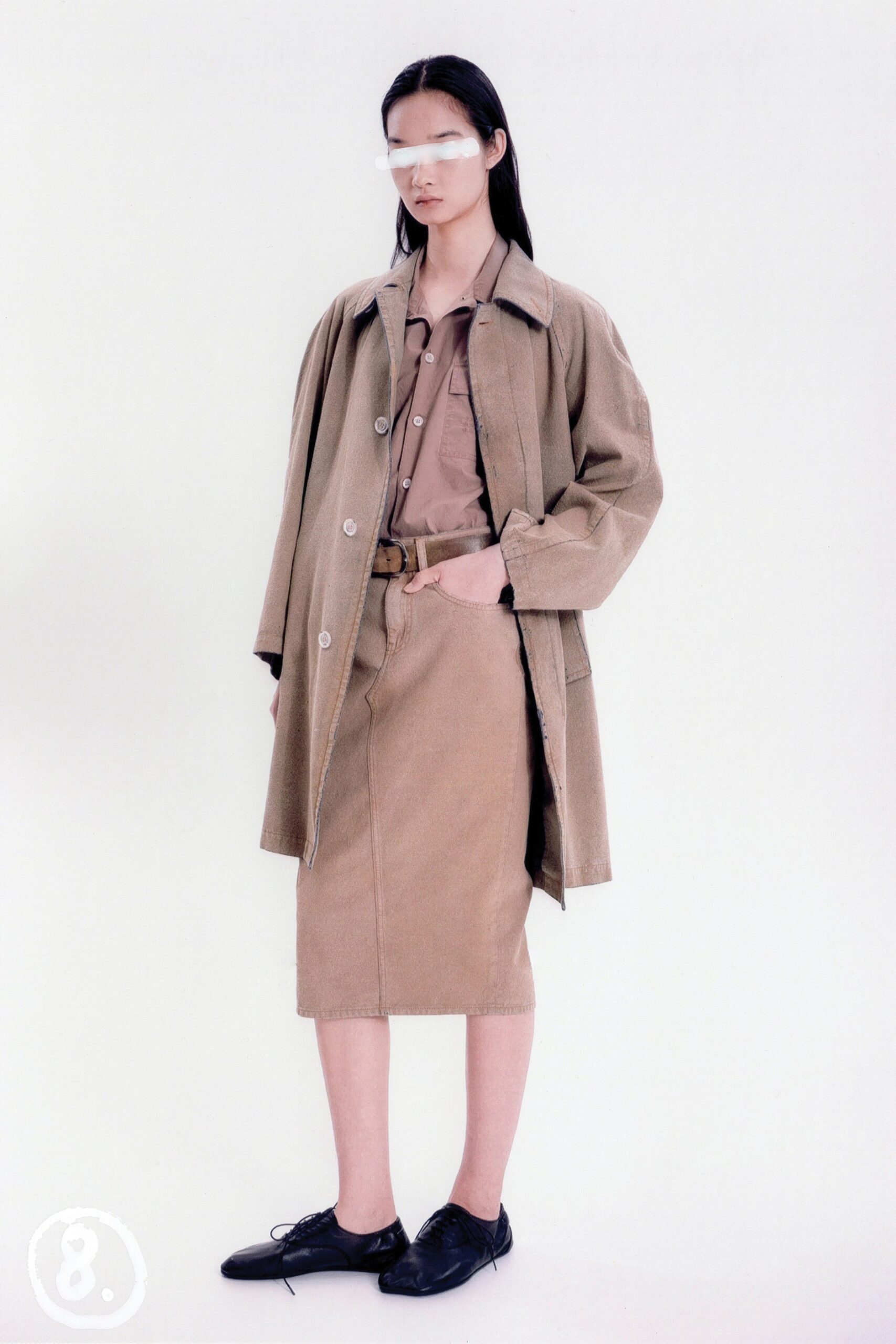 beige cotton long-sleeve collared relaxed buttoned coat