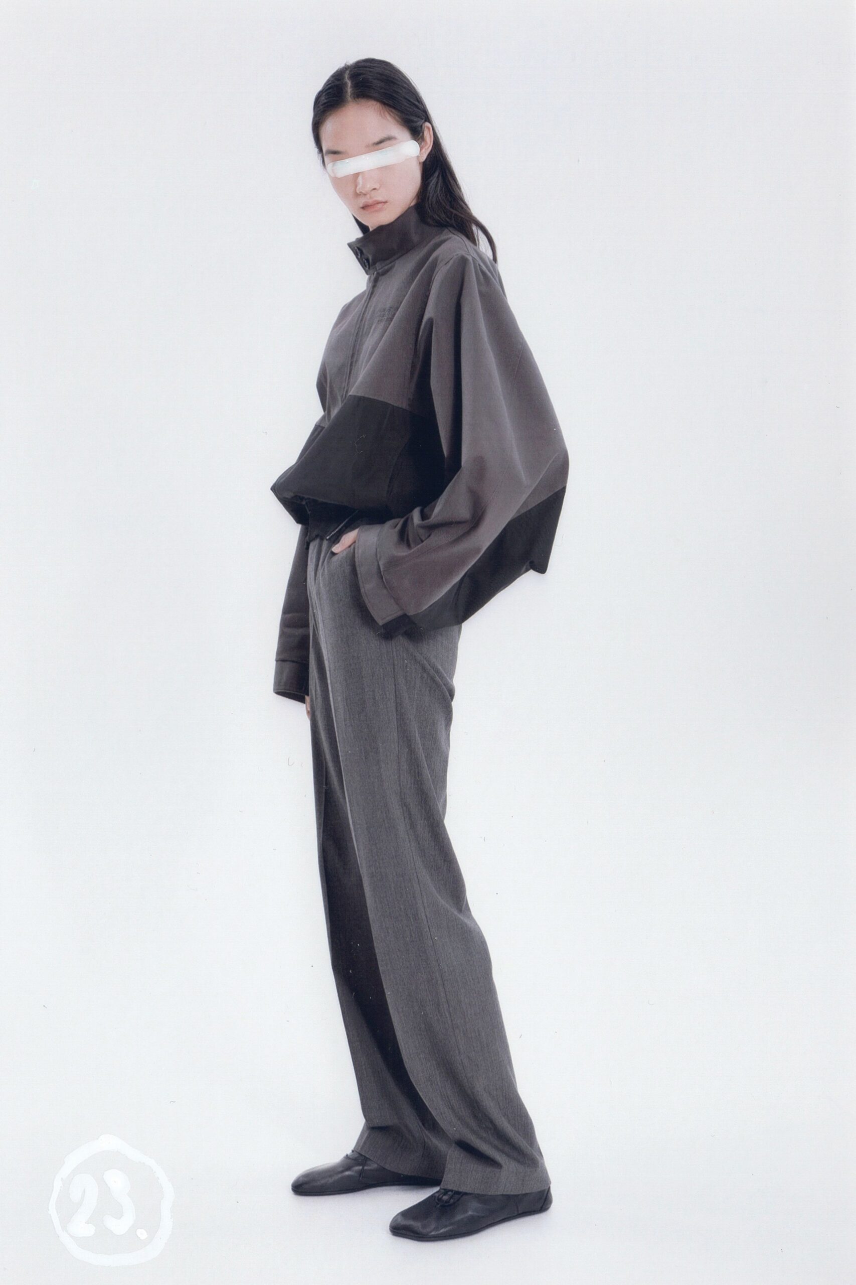 gray cotton long-sleeve collared oversized zippered jacket