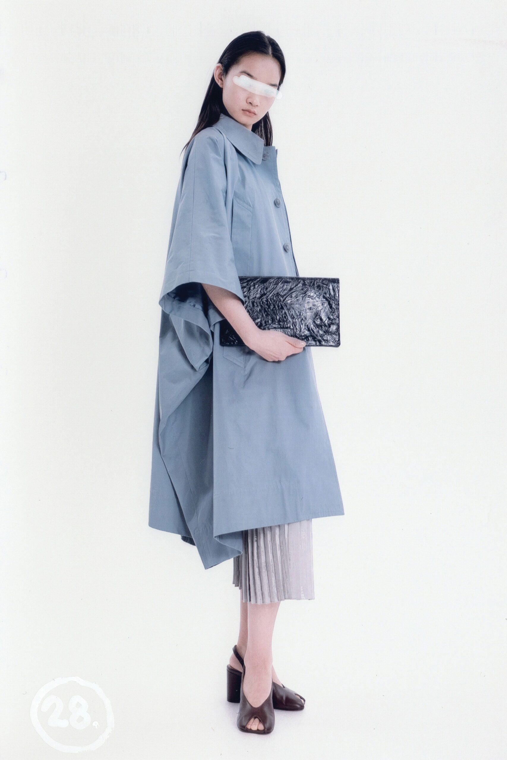 gray cotton fitted pleated midi skirt